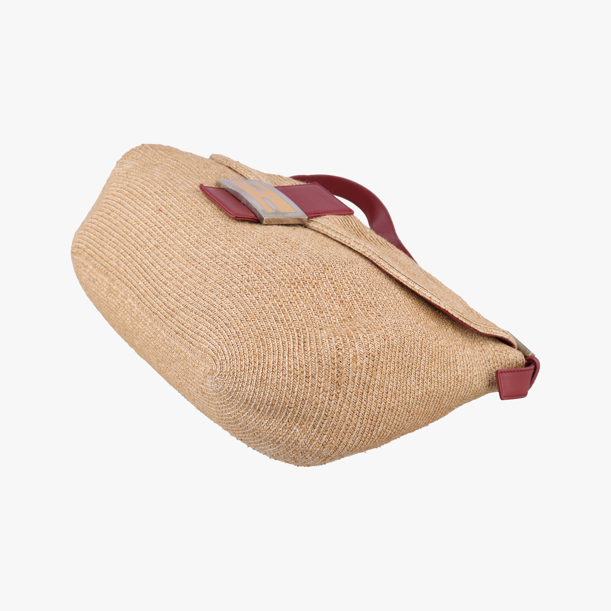 Pre-owned Fendi Mamma Baguette Beige × Burgundy Raffia × Leather 8BR001 shoulderbag | stylenewstar