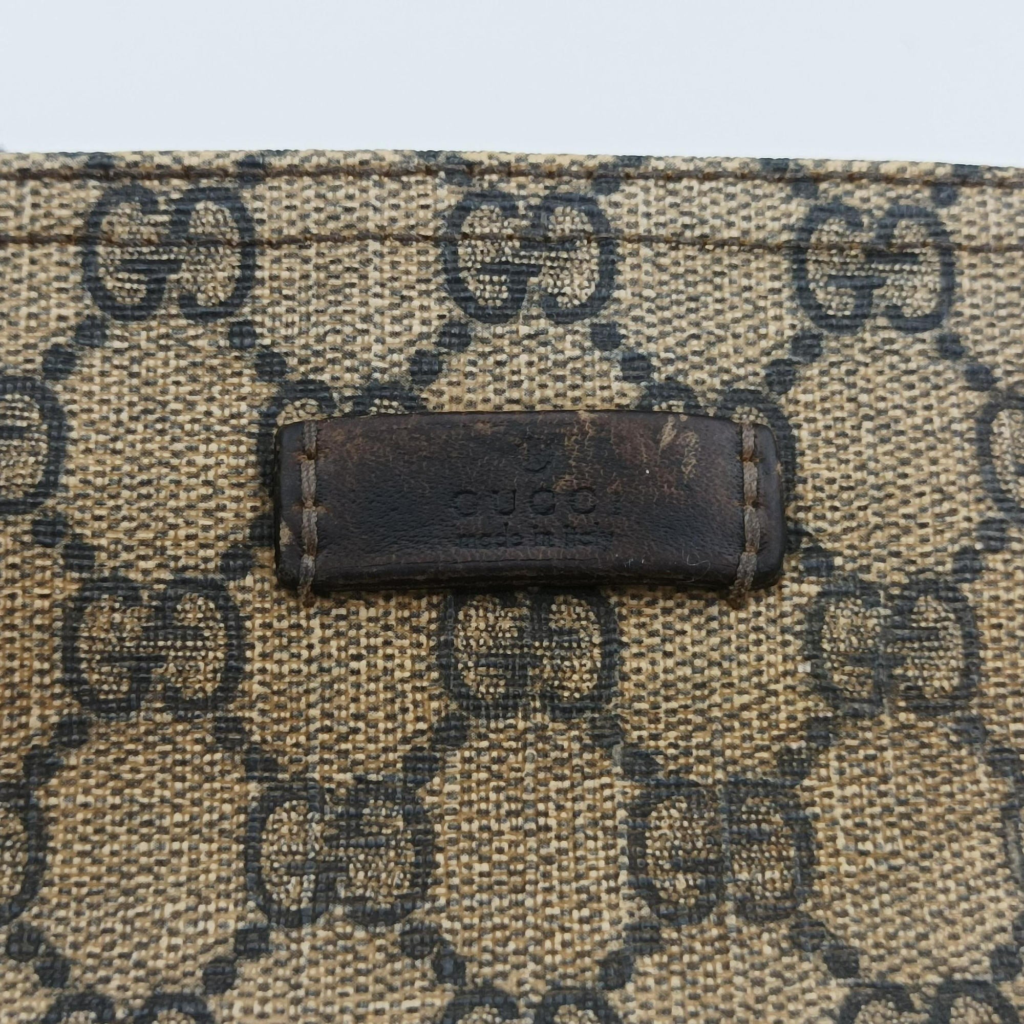 Vintage Gucci GG Plus GG Supreme Beige×Navy PVC coated canvas×Leather 201446 shoulderbag | stylenewstar