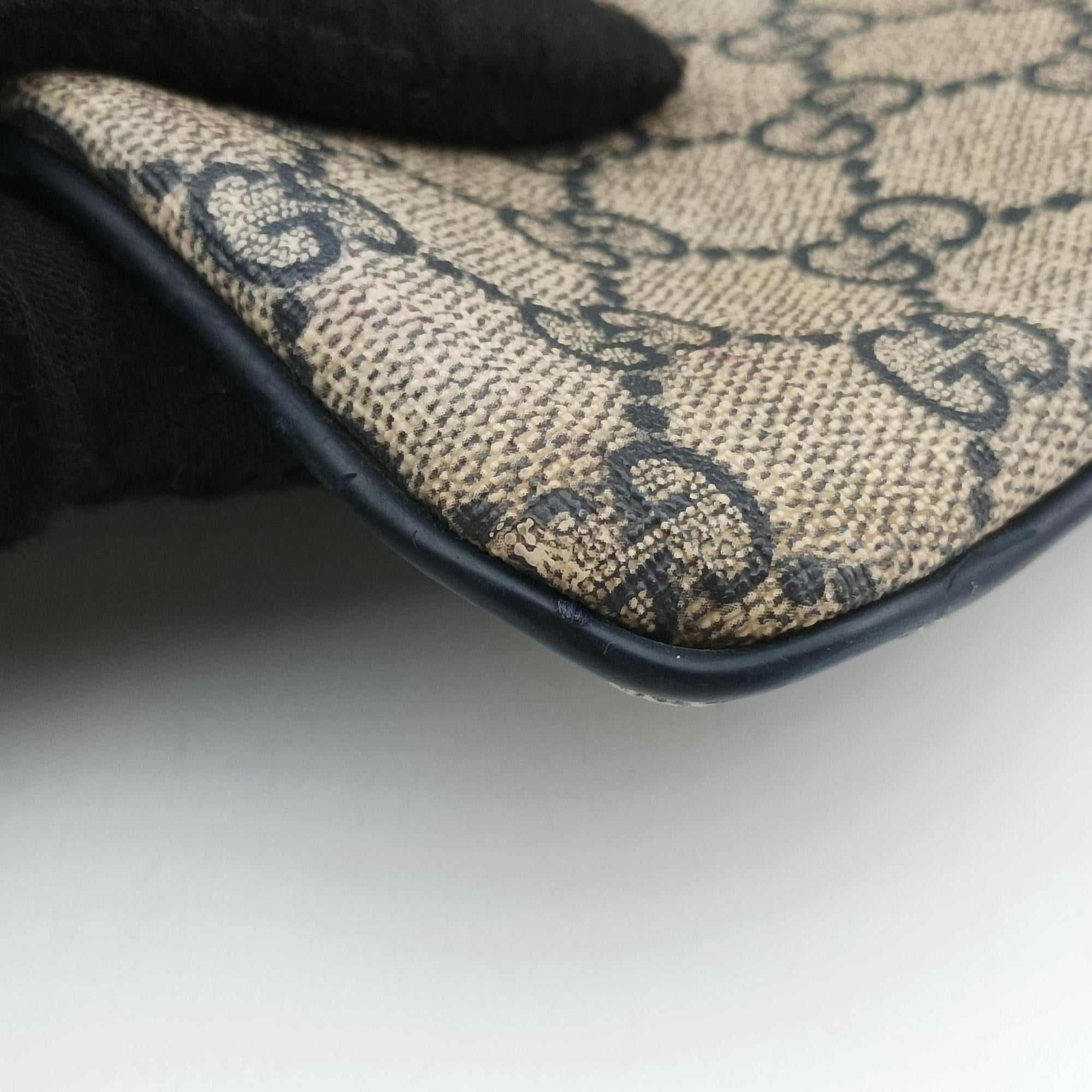 Vintage Gucci GG Plus GG Supreme Beige×Navy PVC coated canvas×Leather 201446 shoulderbag | stylenewstar