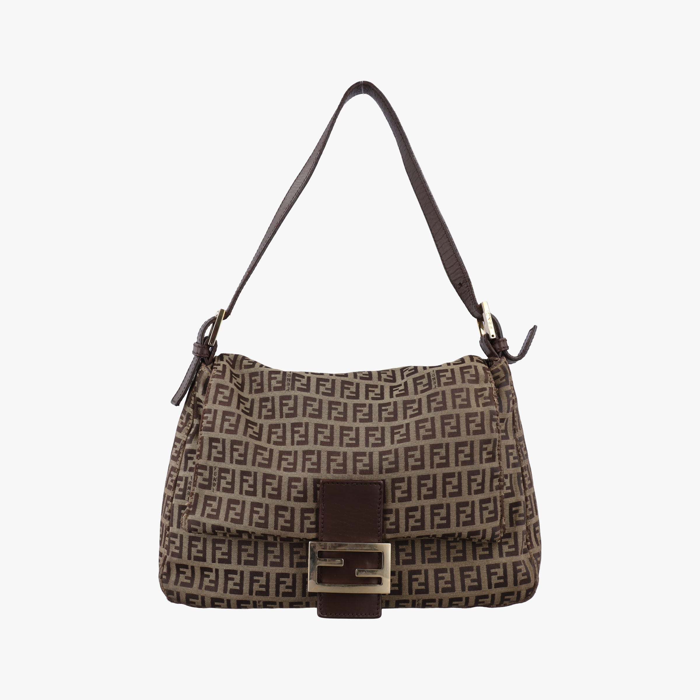 Pre-owned Fendi Baguette Zucchino Brown canvasxLeather 8BR01 handbag | stylenewstar