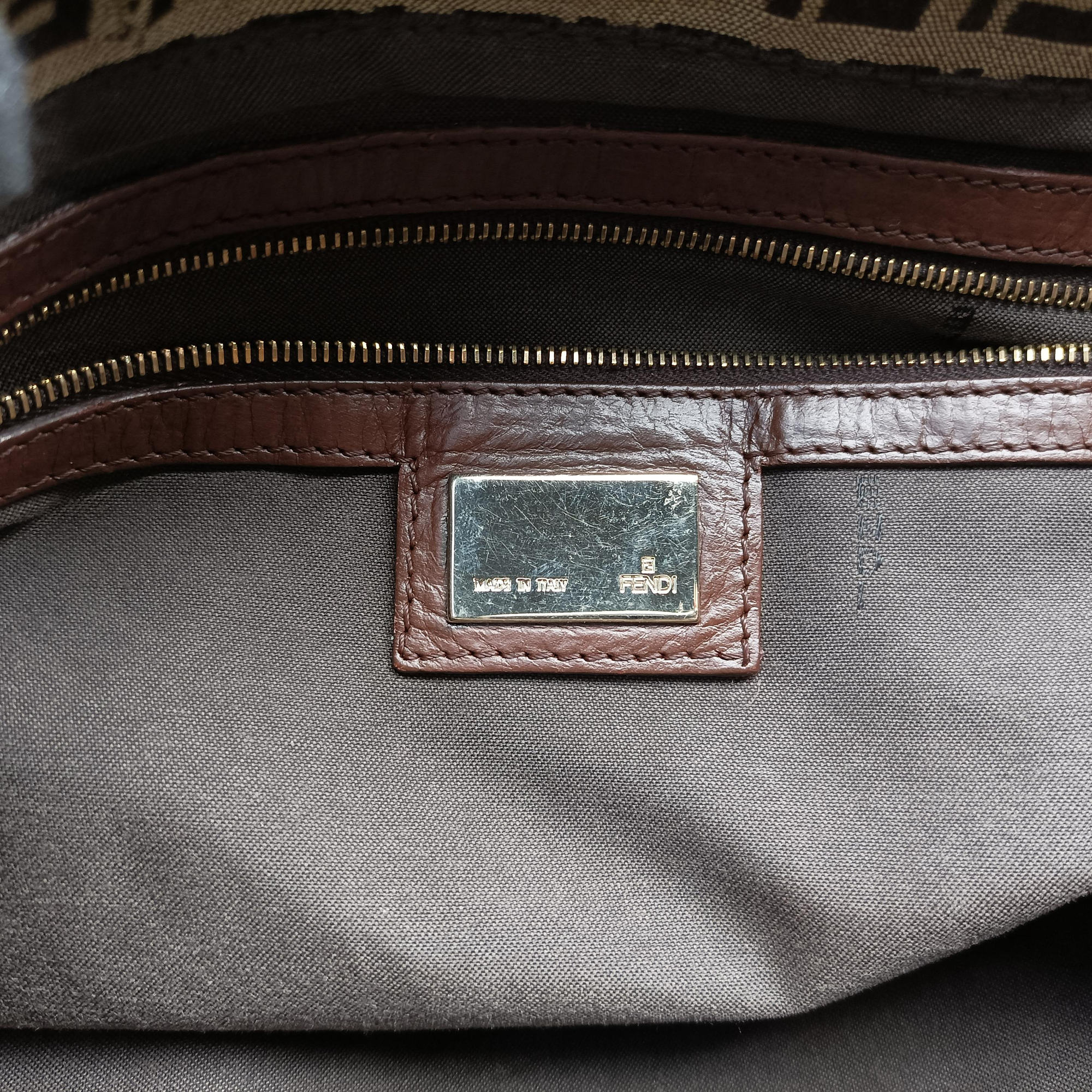 Pre-owned Fendi Baguette Zucchino Brown canvasxLeather 8BR01 handbag | stylenewstar