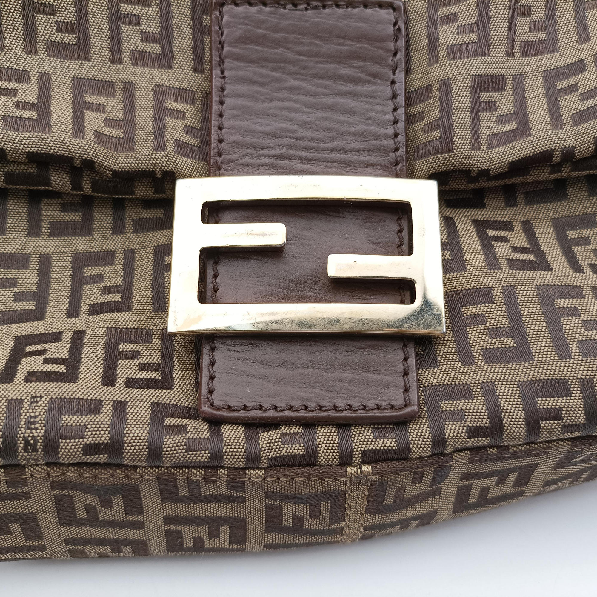 Pre-owned Fendi Baguette Zucchino Brown canvasxLeather 8BR01 handbag | stylenewstar