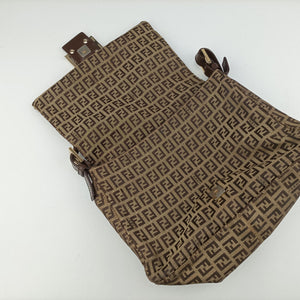 Pre-owned Fendi Baguette Zucchino Brown canvasxLeather 8BR01 handbag | stylenewstar