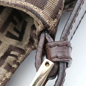Pre-owned Fendi Baguette Zucchino Brown canvasxLeather 8BR01 handbag | stylenewstar