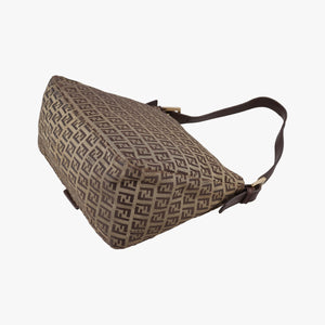 Pre-owned Fendi Baguette Zucchino Brown canvasxLeather 8BR01 handbag | stylenewstar
