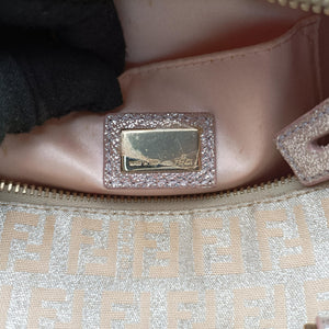 Pre-owned Fendi Zucchino Glitter Logo Pink×silver canvas 8BL068 handbag | stylenewstar