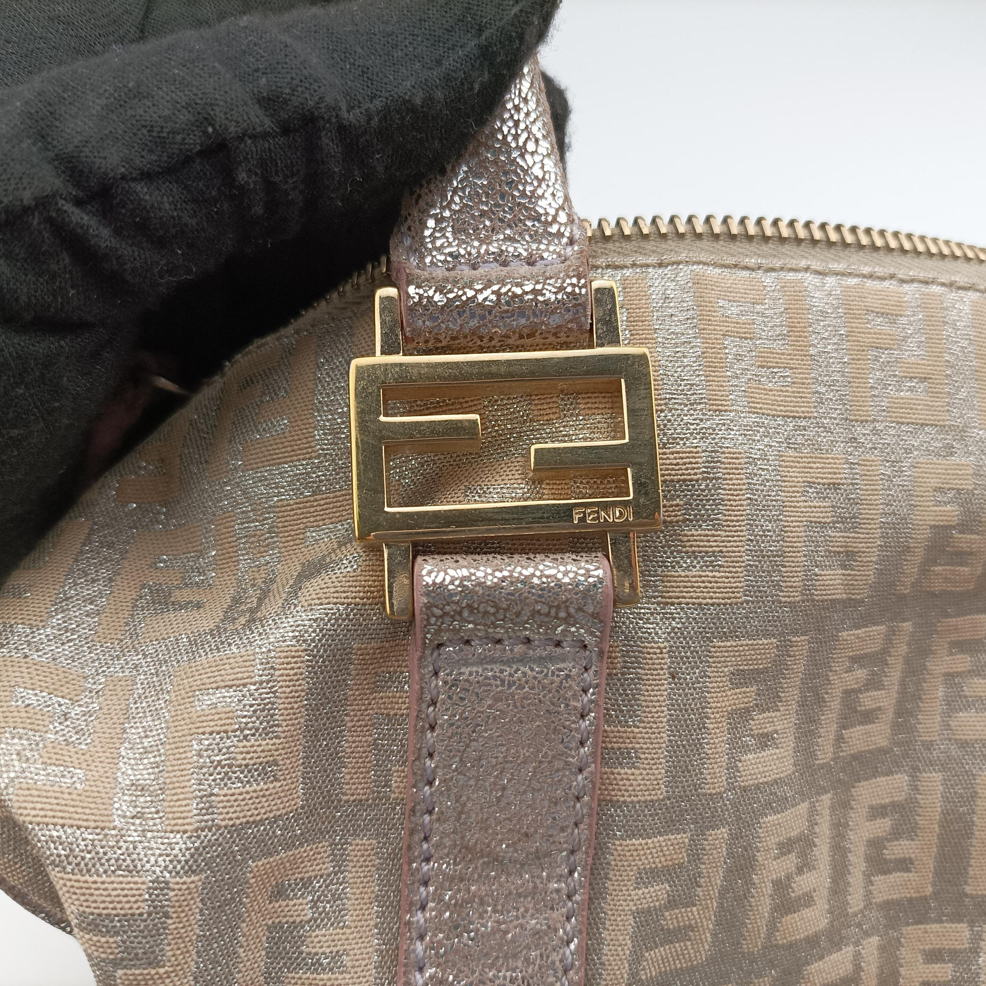 Pre-owned Fendi Zucchino Glitter Logo Pink×silver canvas 8BL068 handbag | stylenewstar