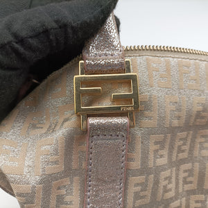 Pre-owned Fendi Zucchino Glitter Logo Pink×silver canvas 8BL068 handbag | stylenewstar