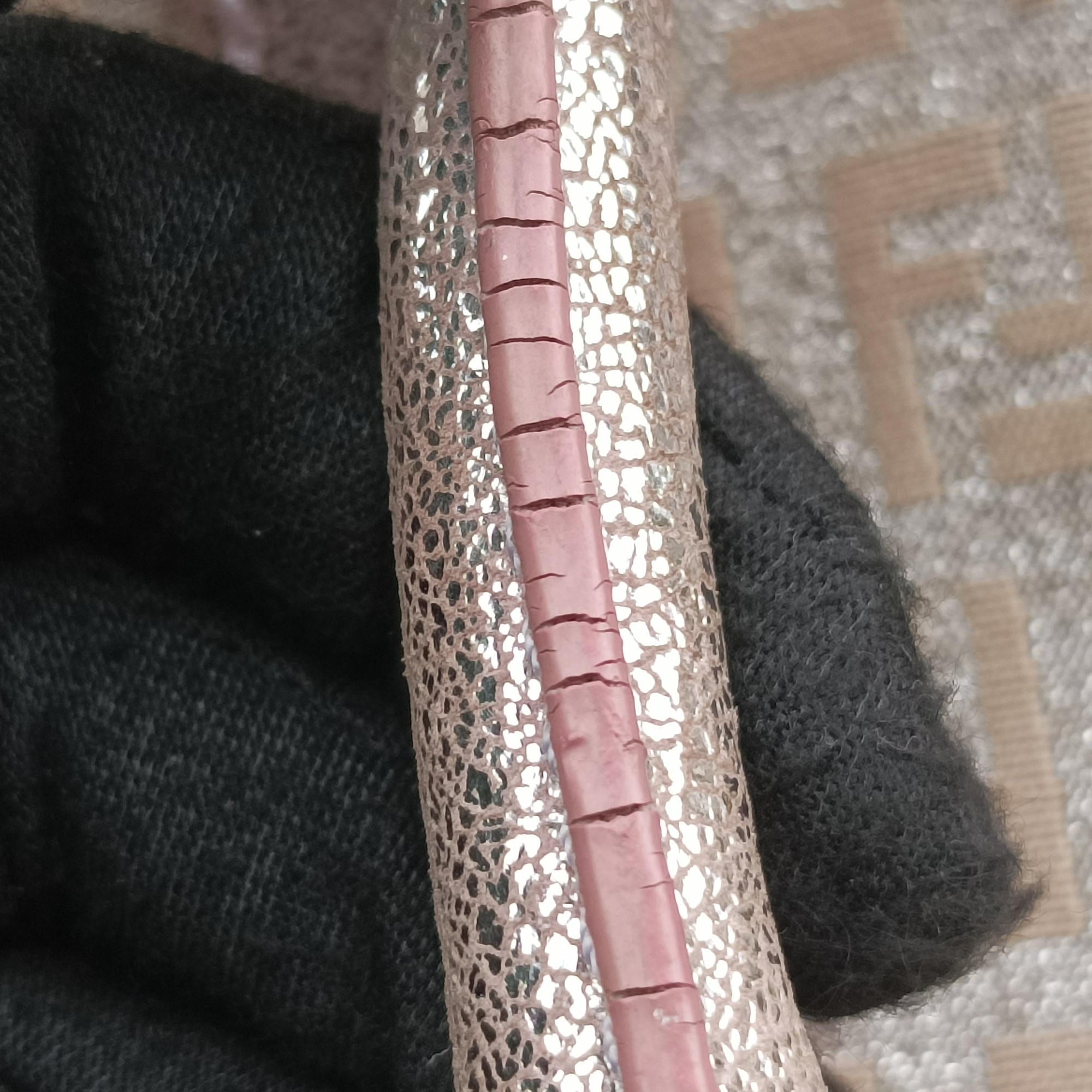 Pre-owned Fendi Zucchino Glitter Logo Pink×silver canvas 8BL068 handbag | stylenewstar