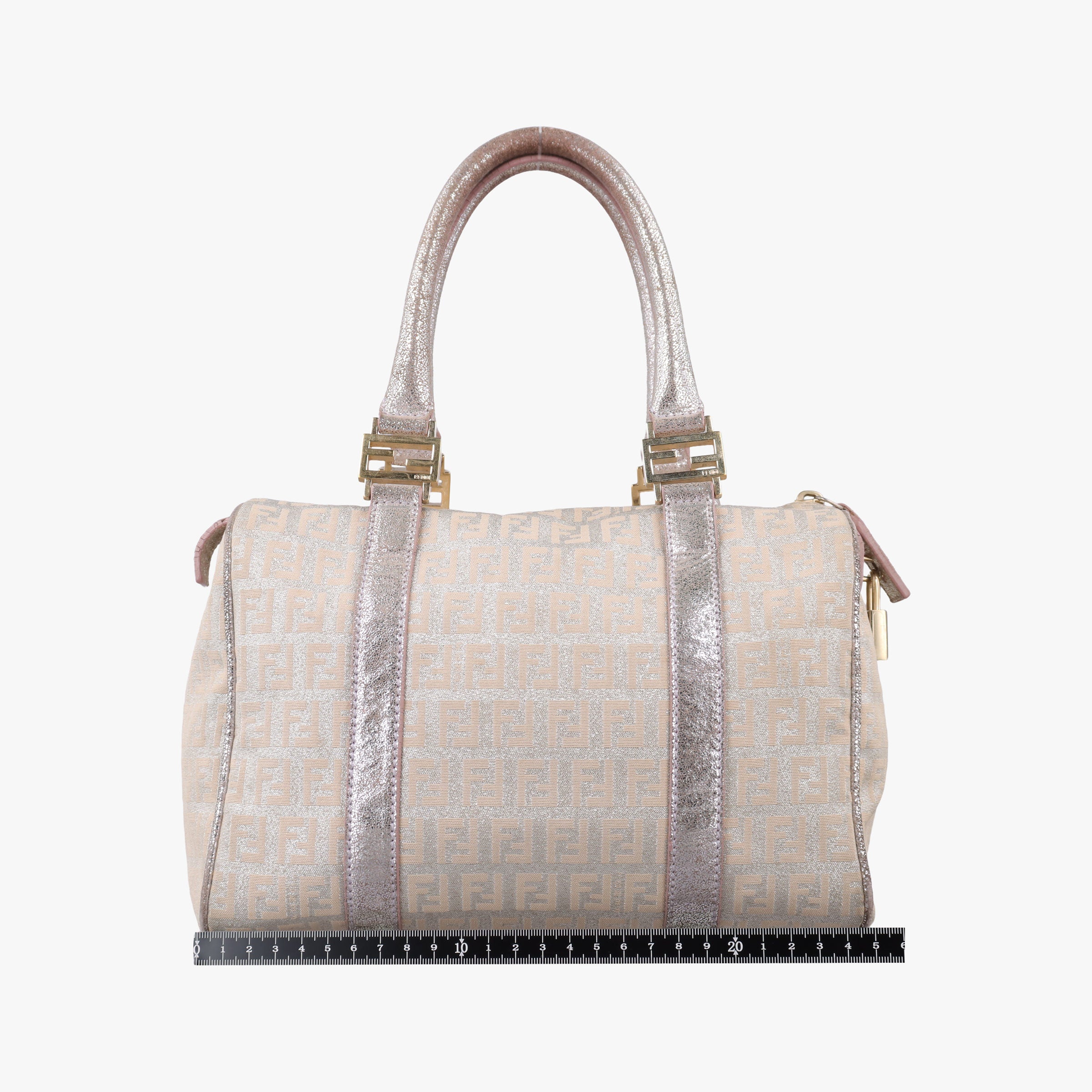 Pre-owned Fendi Zucchino Glitter Logo Pink×silver canvas 8BL068 handbag | stylenewstar