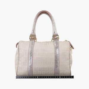 Pre-owned Fendi Zucchino Glitter Logo Pink×silver canvas 8BL068 handbag | stylenewstar