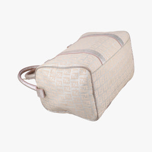 Pre-owned Fendi Zucchino Glitter Logo Pink×silver canvas 8BL068 handbag | stylenewstar