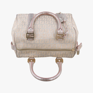 Pre-owned Fendi Zucchino Glitter Logo Pink×silver canvas 8BL068 handbag | stylenewstar