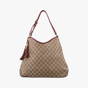 Pre-owned Gucci Marrakech Beige × Brown Canvas×Leather 257026 shoulderbag | stylenewstar