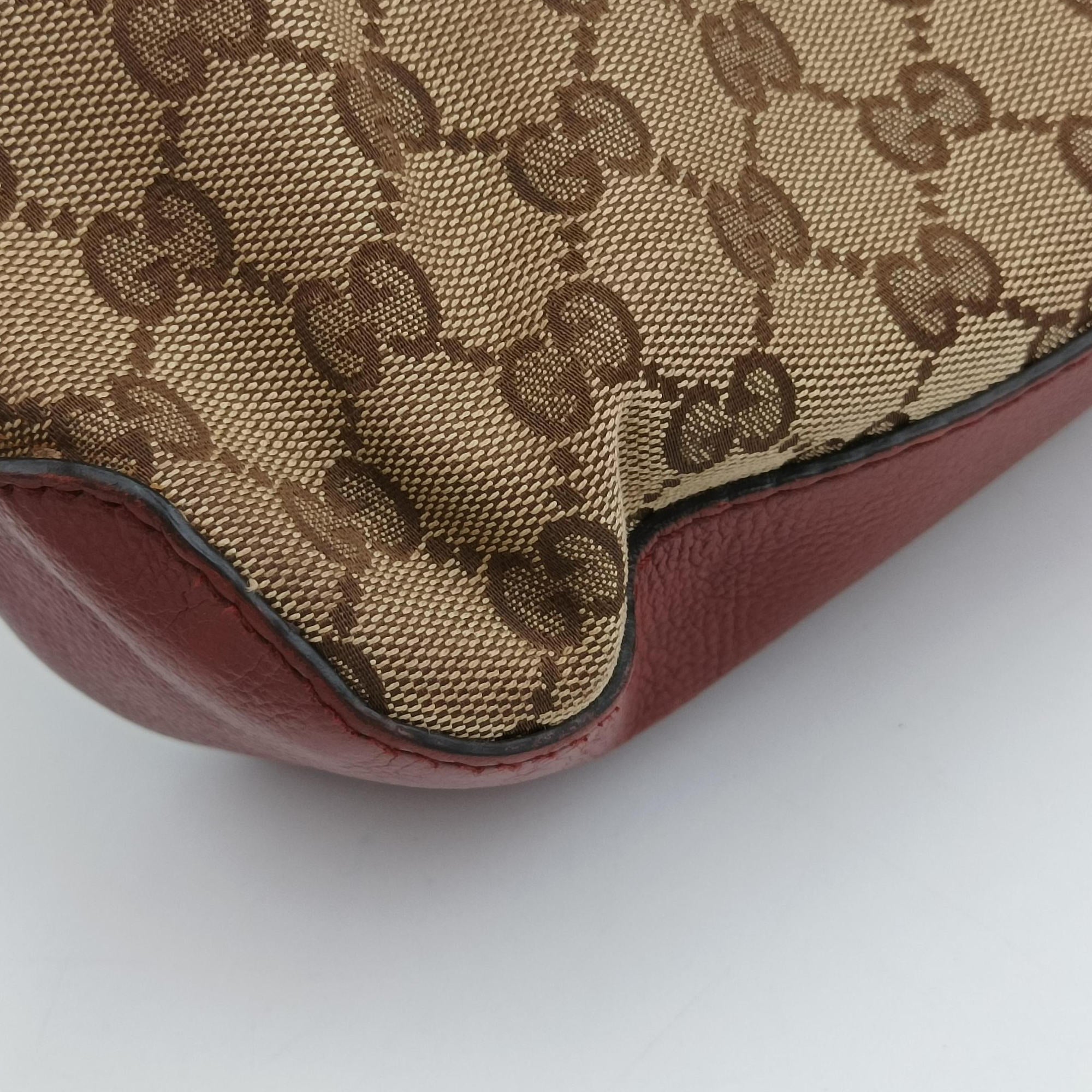 Pre-owned Gucci Marrakech Beige × Brown Canvas×Leather 257026 shoulderbag | stylenewstar