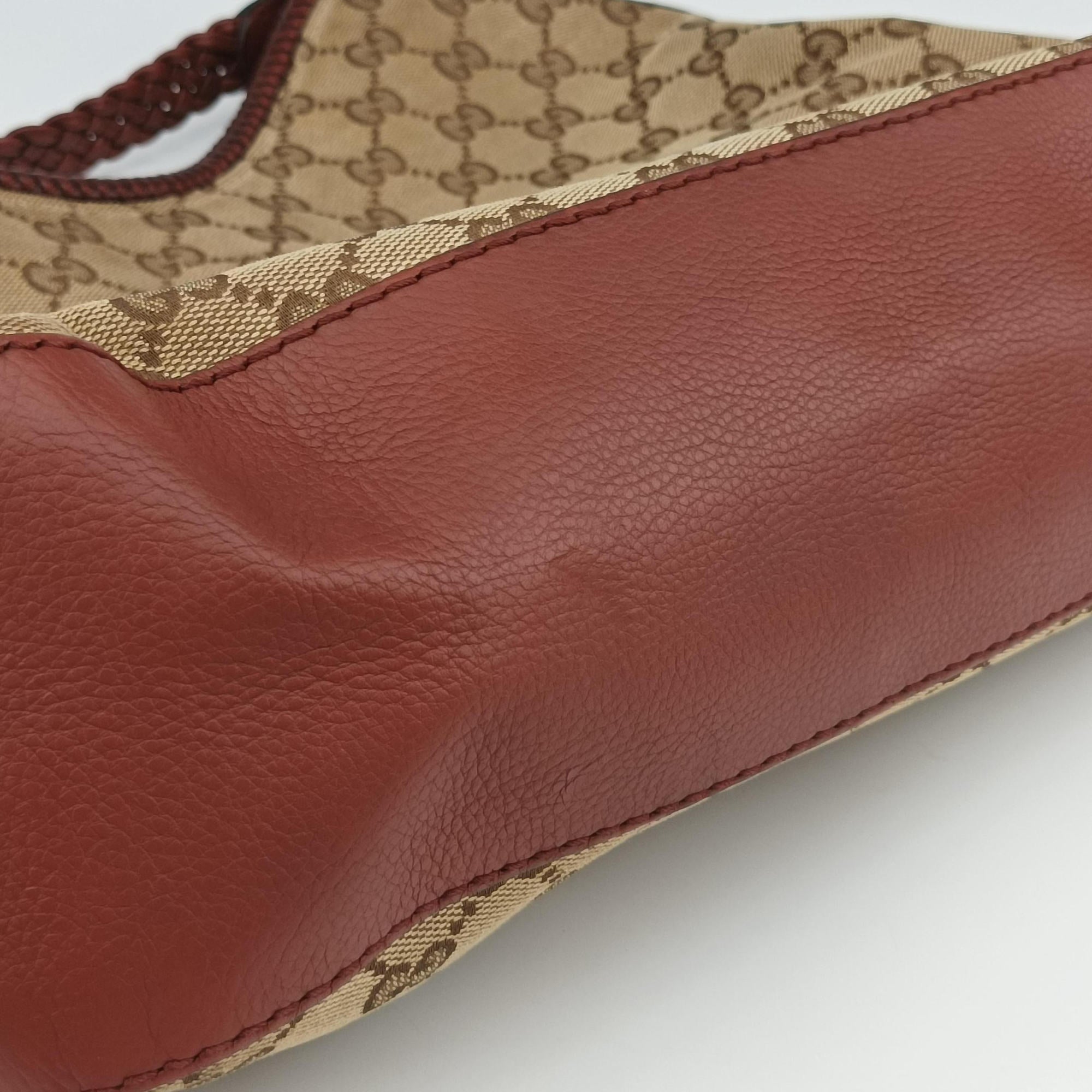 Pre-owned Gucci Marrakech Beige × Brown Canvas×Leather 257026 shoulderbag | stylenewstar