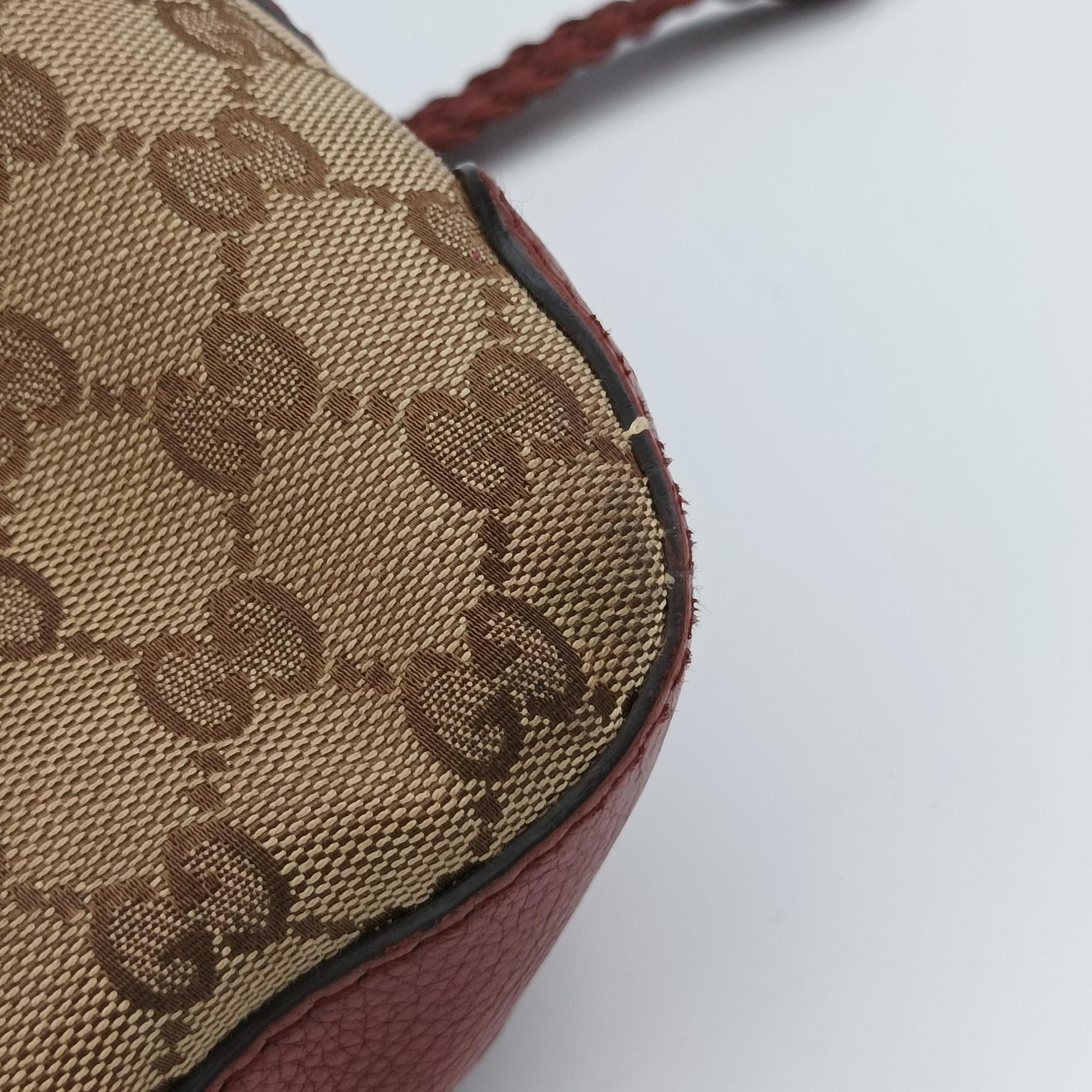 Pre-owned Gucci Marrakech Beige × Brown Canvas×Leather 257026 shoulderbag | stylenewstar