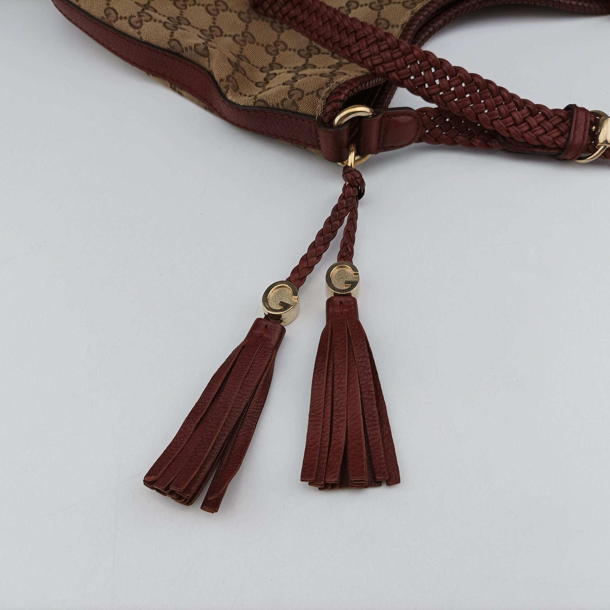 Pre-owned Gucci Marrakech Beige × Brown Canvas×Leather 257026 shoulderbag | stylenewstar