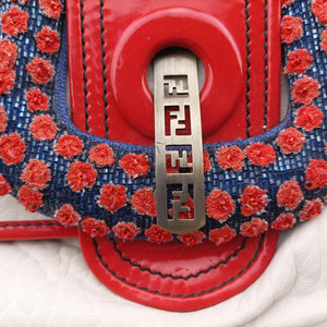 Pre-owned Fendi B Bag Red × White Leather×patent 8BN165 shoulderbag | stylenewstar