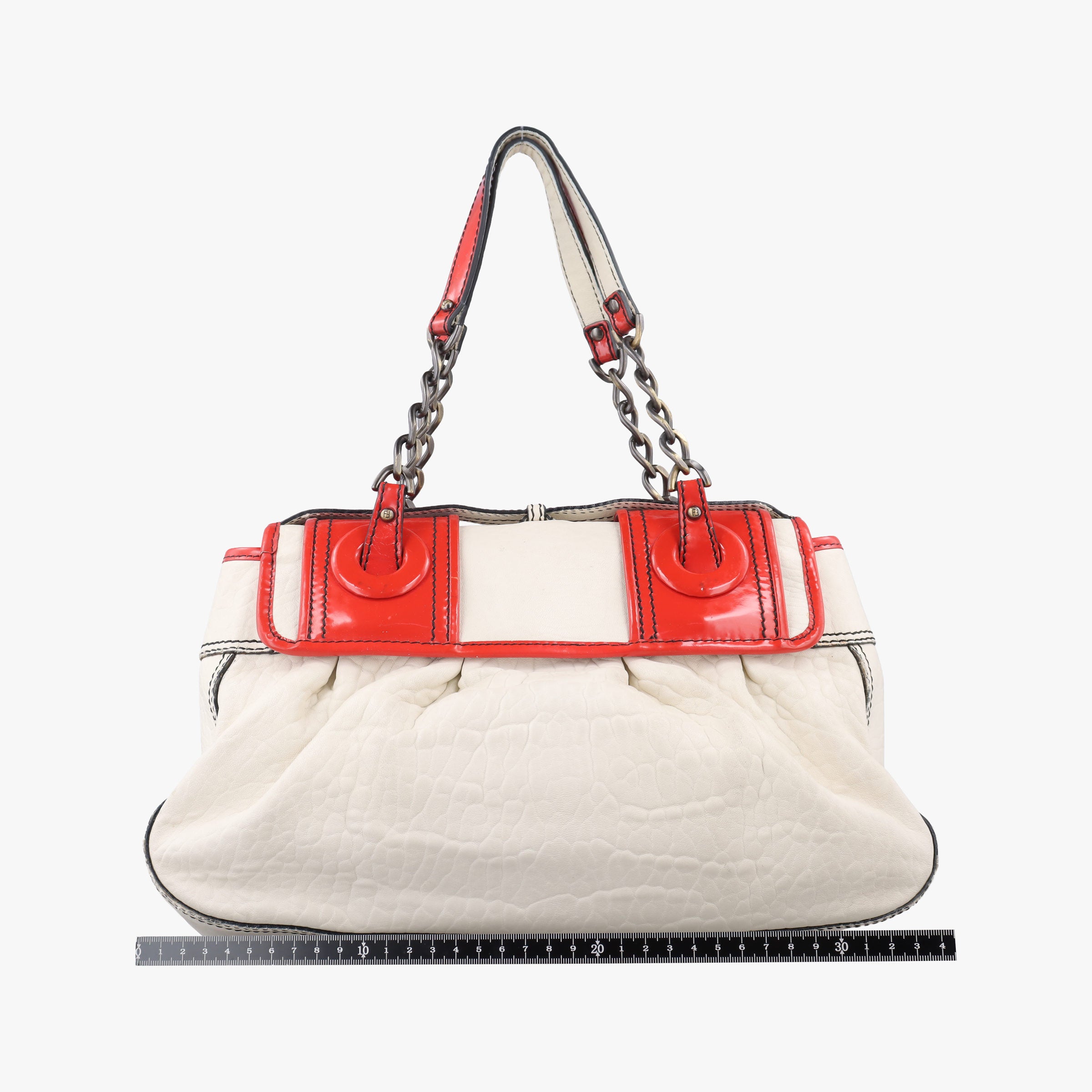 Pre-owned Fendi B Bag Red × White Leather×patent 8BN165 shoulderbag | stylenewstar