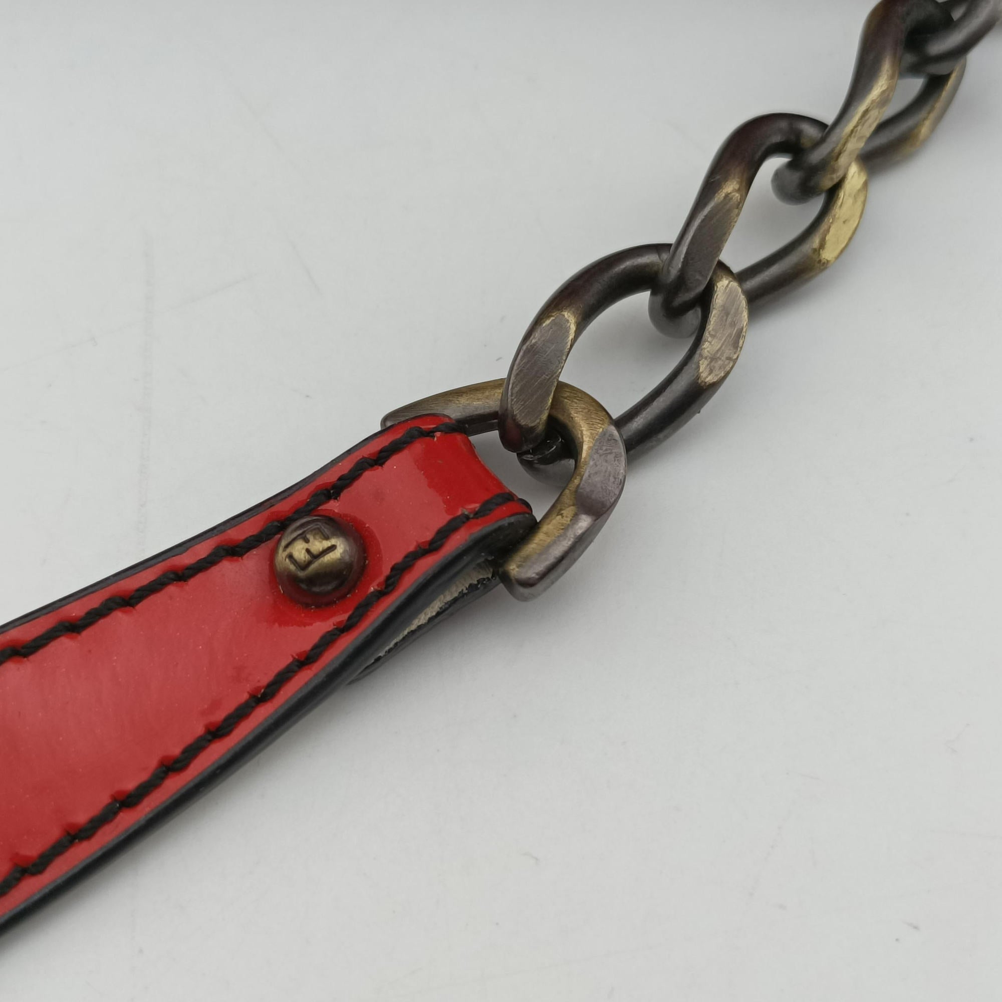 Pre-owned Fendi B Bag Red × White Leather×patent 8BN165 shoulderbag | stylenewstar