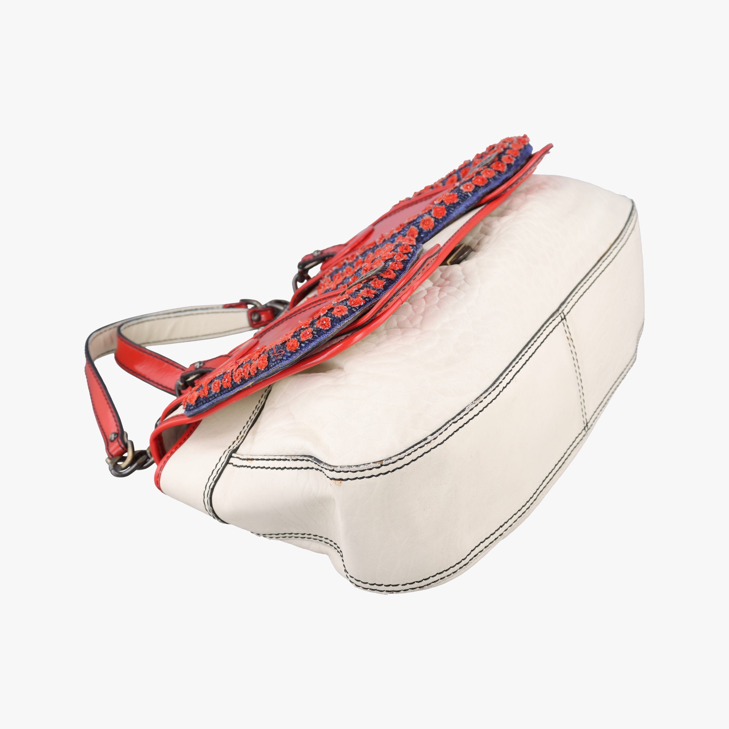 Pre-owned Fendi B Bag Red × White Leather×patent 8BN165 shoulderbag | stylenewstar