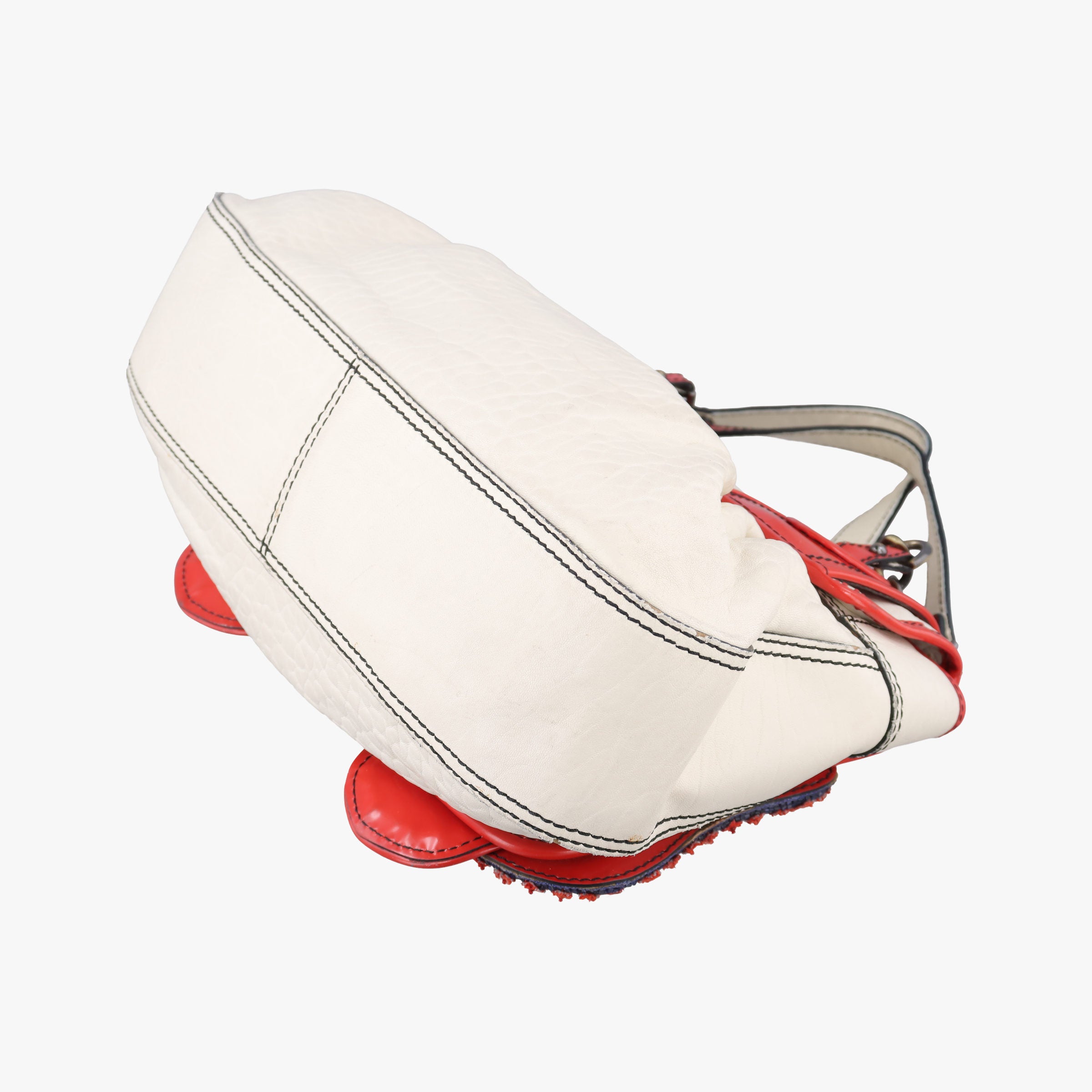 Pre-owned Fendi B Bag Red × White Leather×patent 8BN165 shoulderbag | stylenewstar
