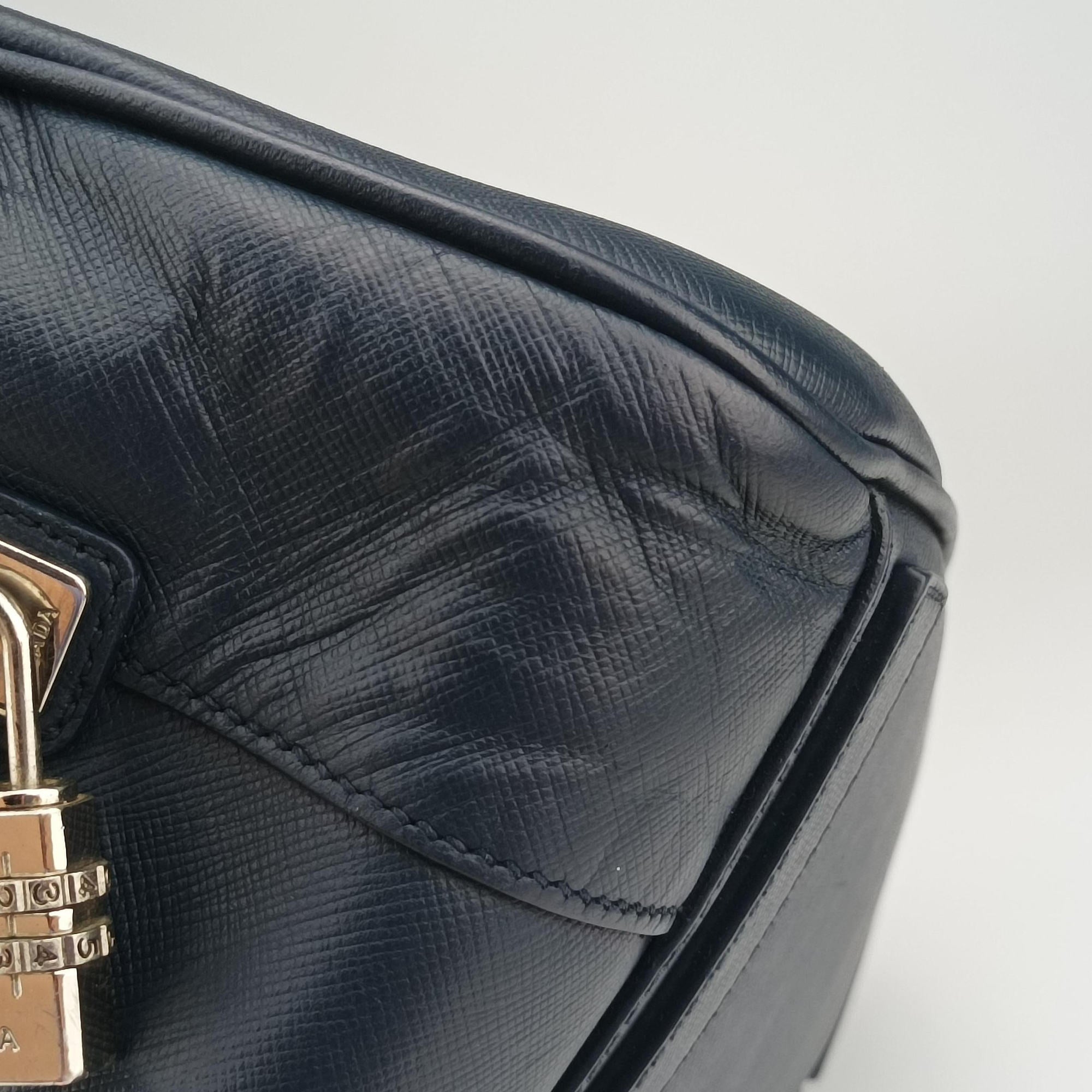 Secondhand Prada business bag briefcase Navy SAFFIANO Leather 2VE363 handbag | stylenewstar