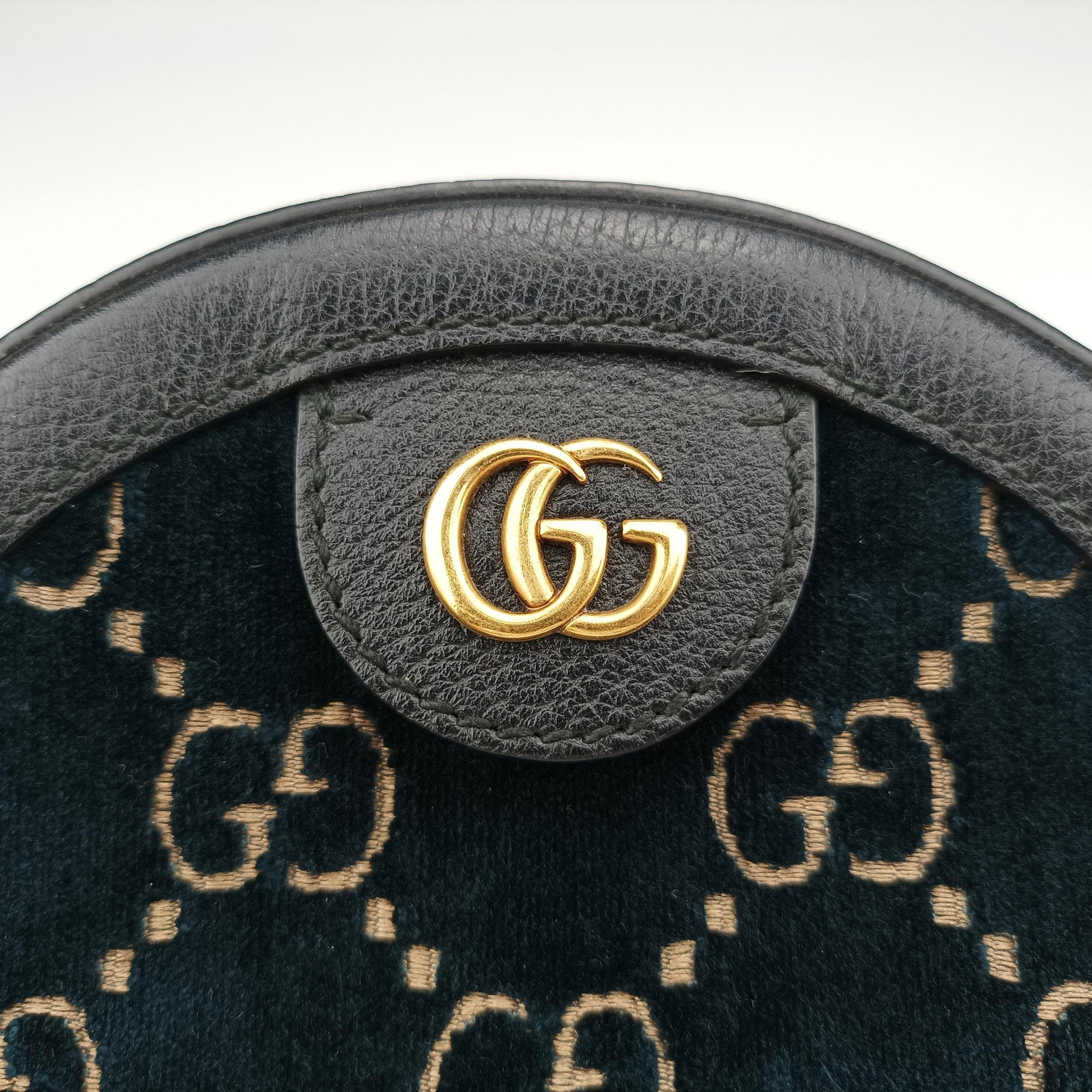 Pre-owned Gucci Ophidia Navy × Black velour×Leather 574978 shoulderbag | stylenewstar