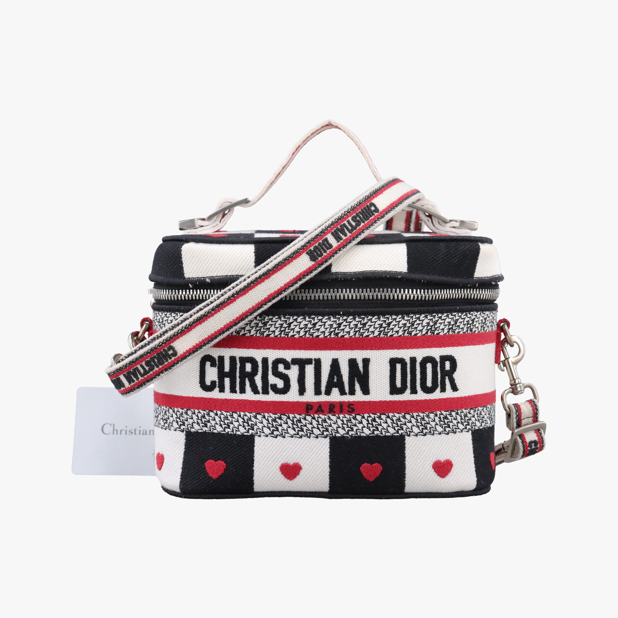 Pre-owned Christian Dior Travel Black × white × red jacquard canvas  shoulderbag | stylenewstar