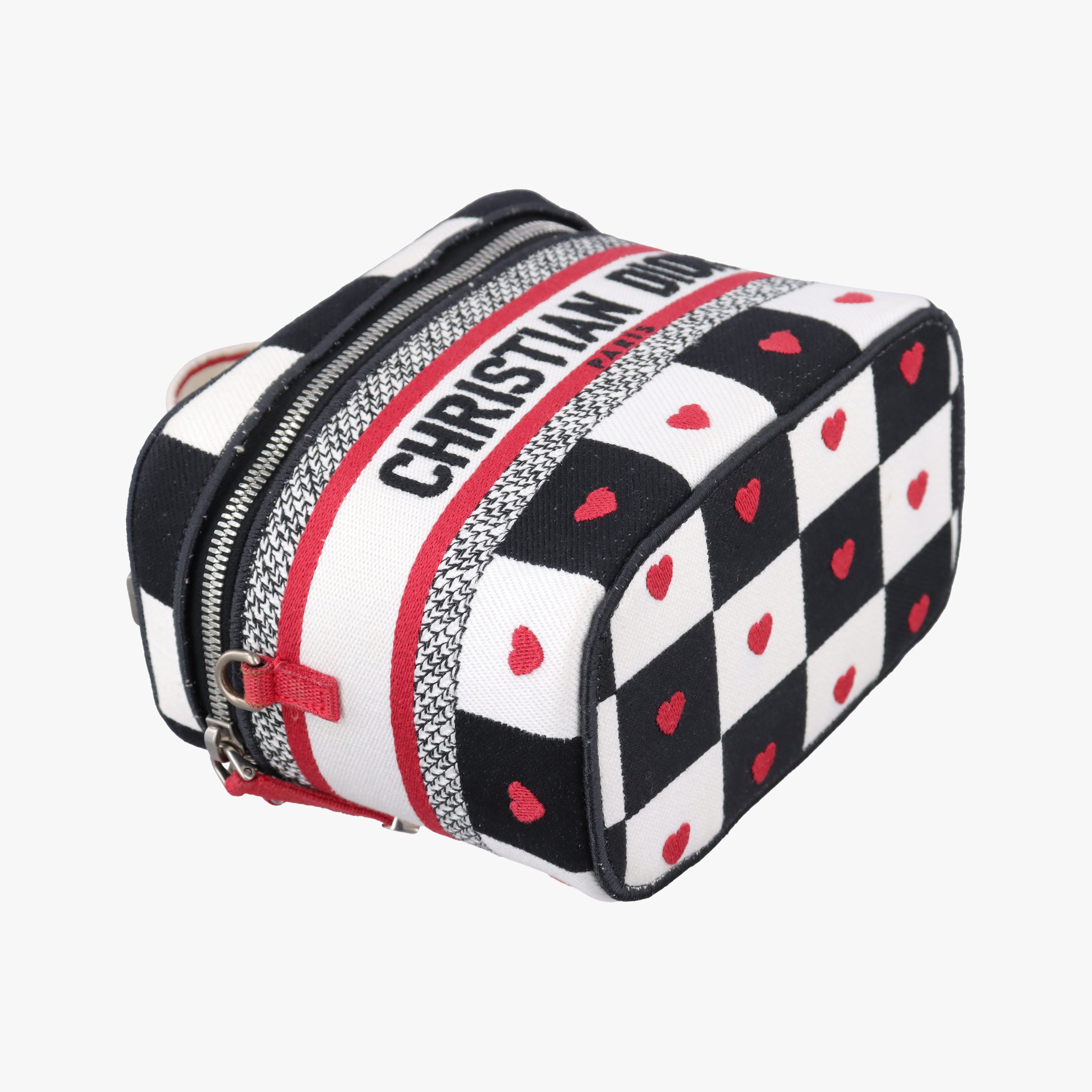Pre-owned Christian Dior Travel Black × white × red jacquard canvas  shoulderbag | stylenewstar