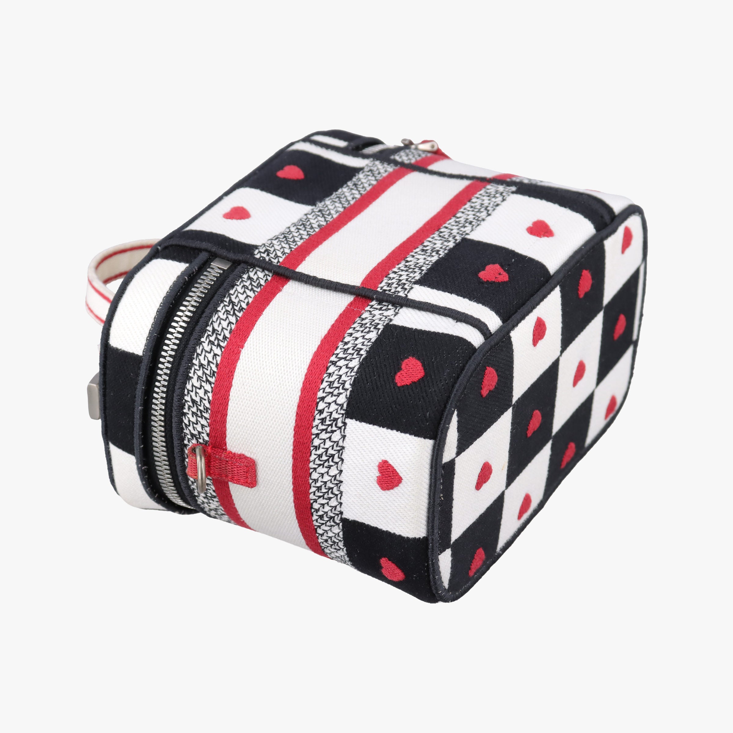 Pre-owned Christian Dior Travel Black × white × red jacquard canvas  shoulderbag | stylenewstar