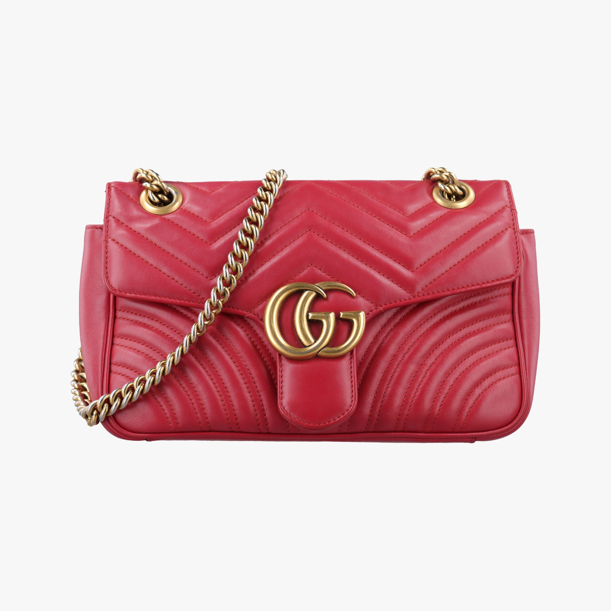 Pre-owned Gucci GG Marmont Red Leather 443497 shoulderbag | stylenewstar