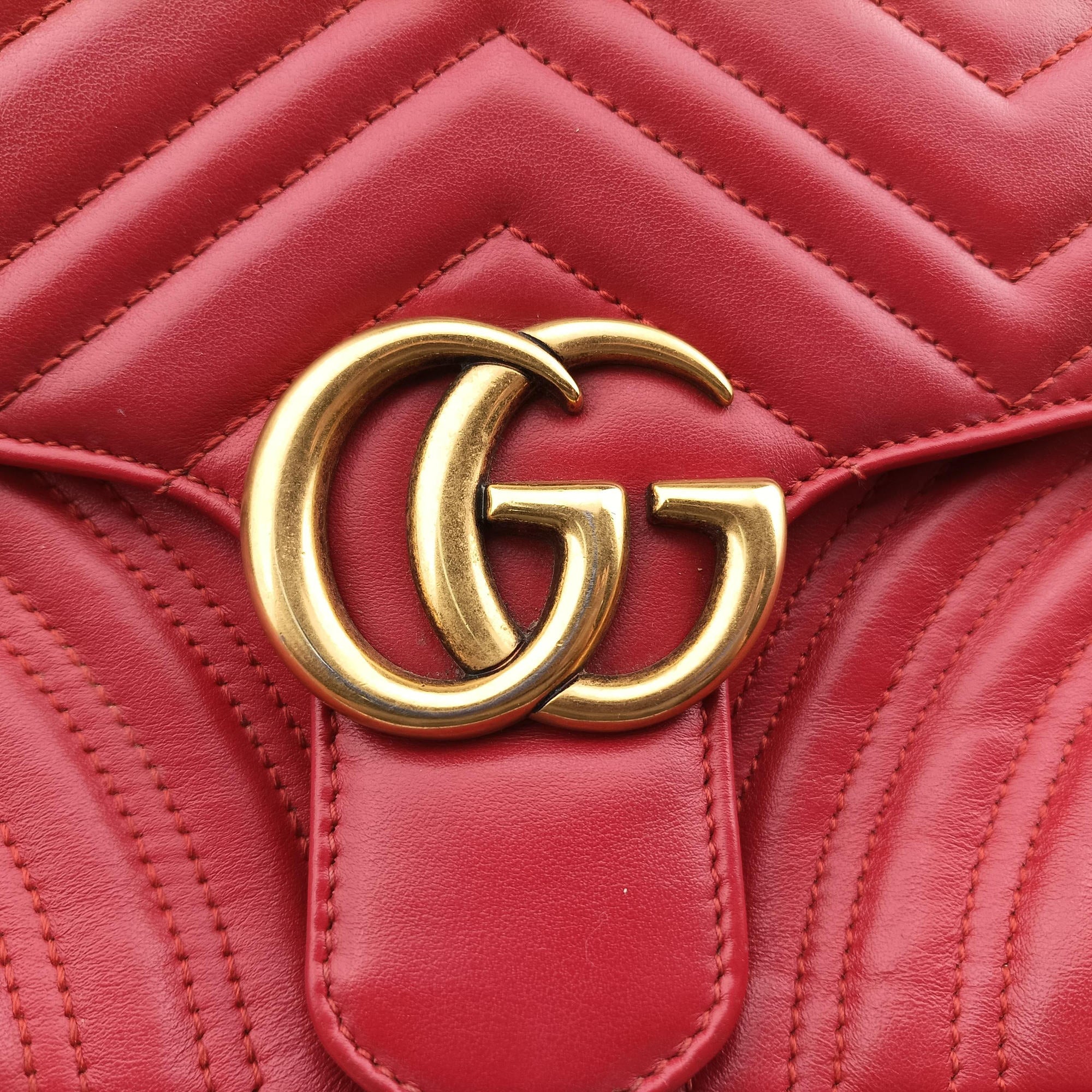 Pre-owned Gucci GG Marmont Red Leather 443497 shoulderbag | stylenewstar
