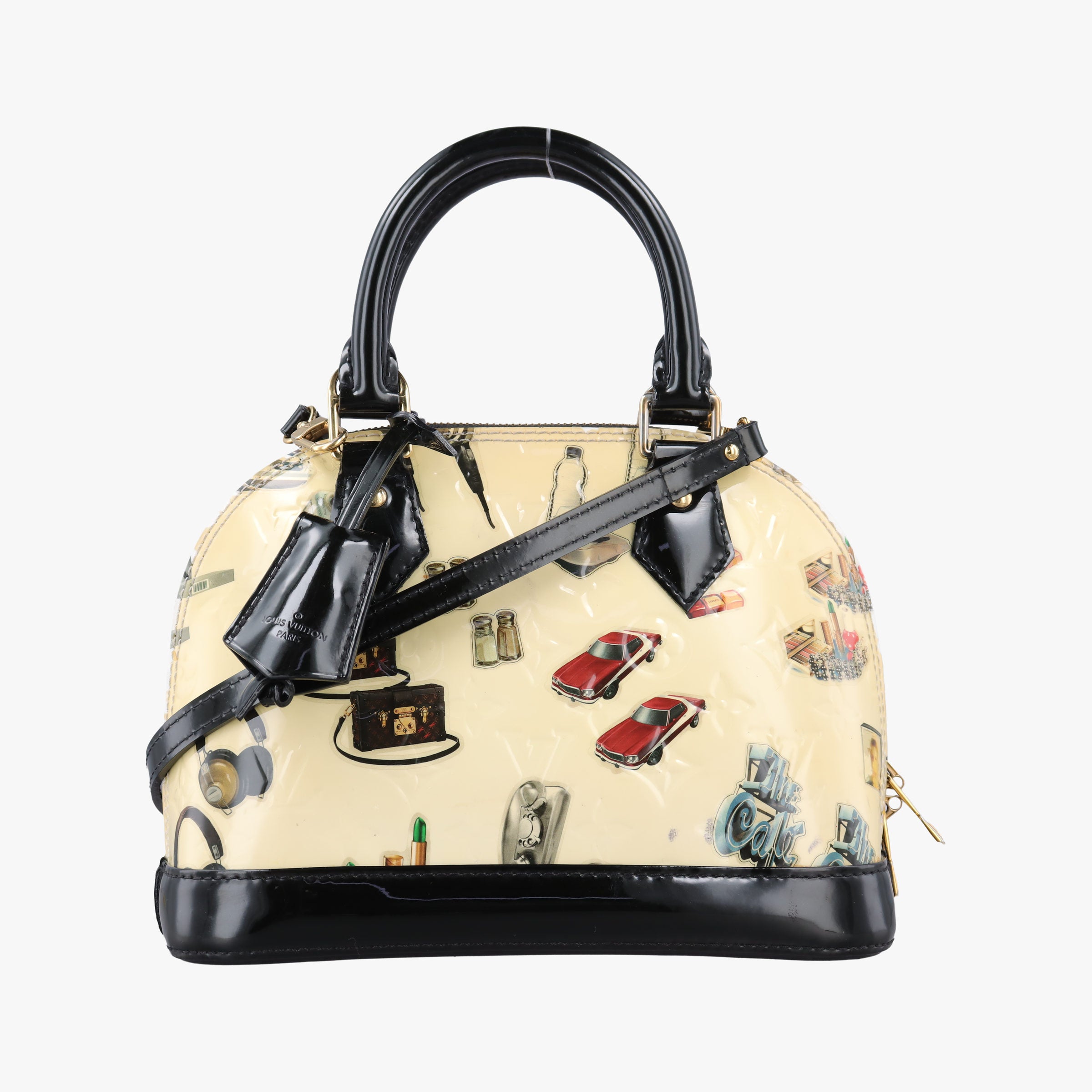Pre-owned Louis Vuitton Nicolas Squiere Sticker Alma BB Ivory×black×multi Vernis M50419 shoulderbag | stylenewstar