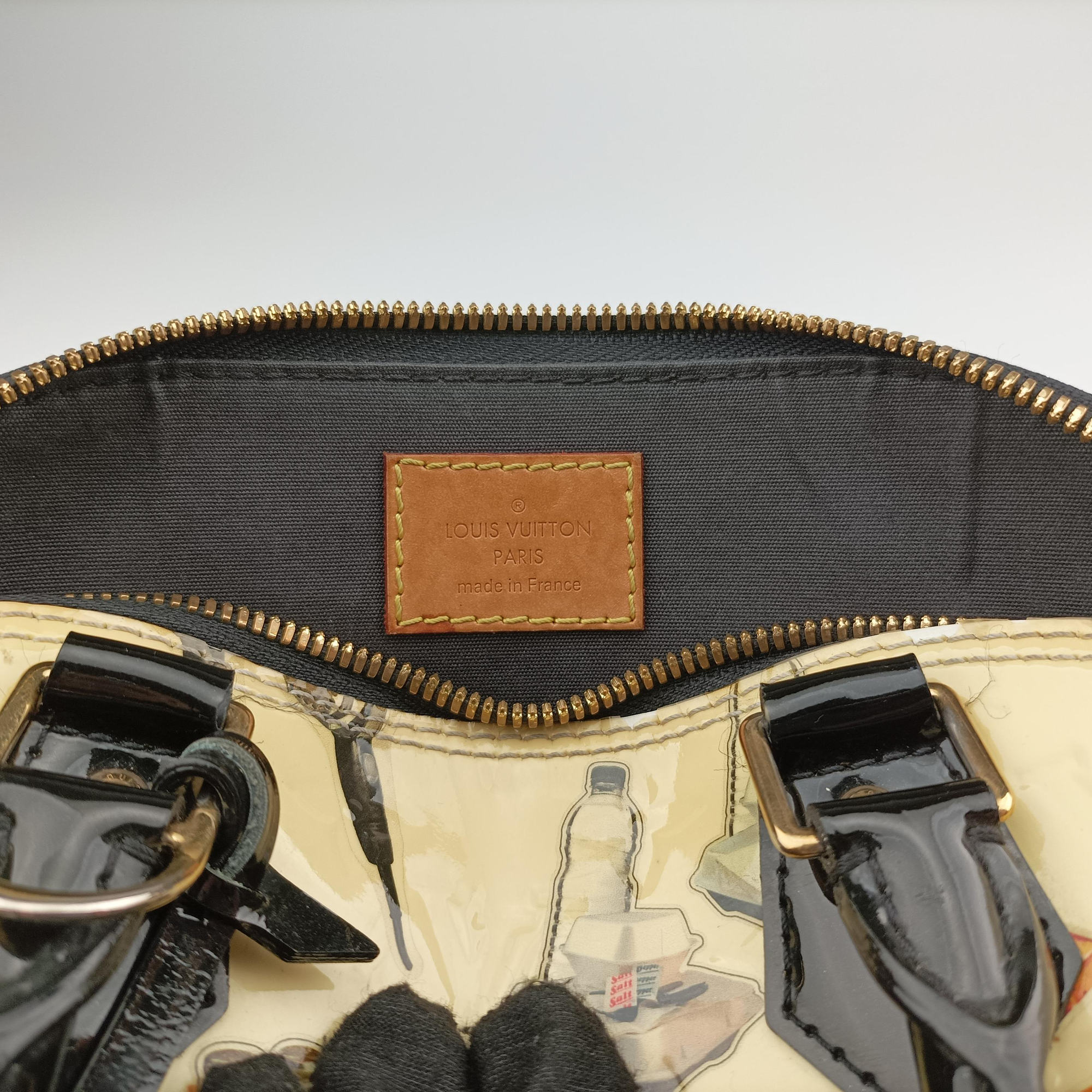 Pre-owned Louis Vuitton Nicolas Squiere Sticker Alma BB Ivory×black×multi Vernis M50419 shoulderbag | stylenewstar