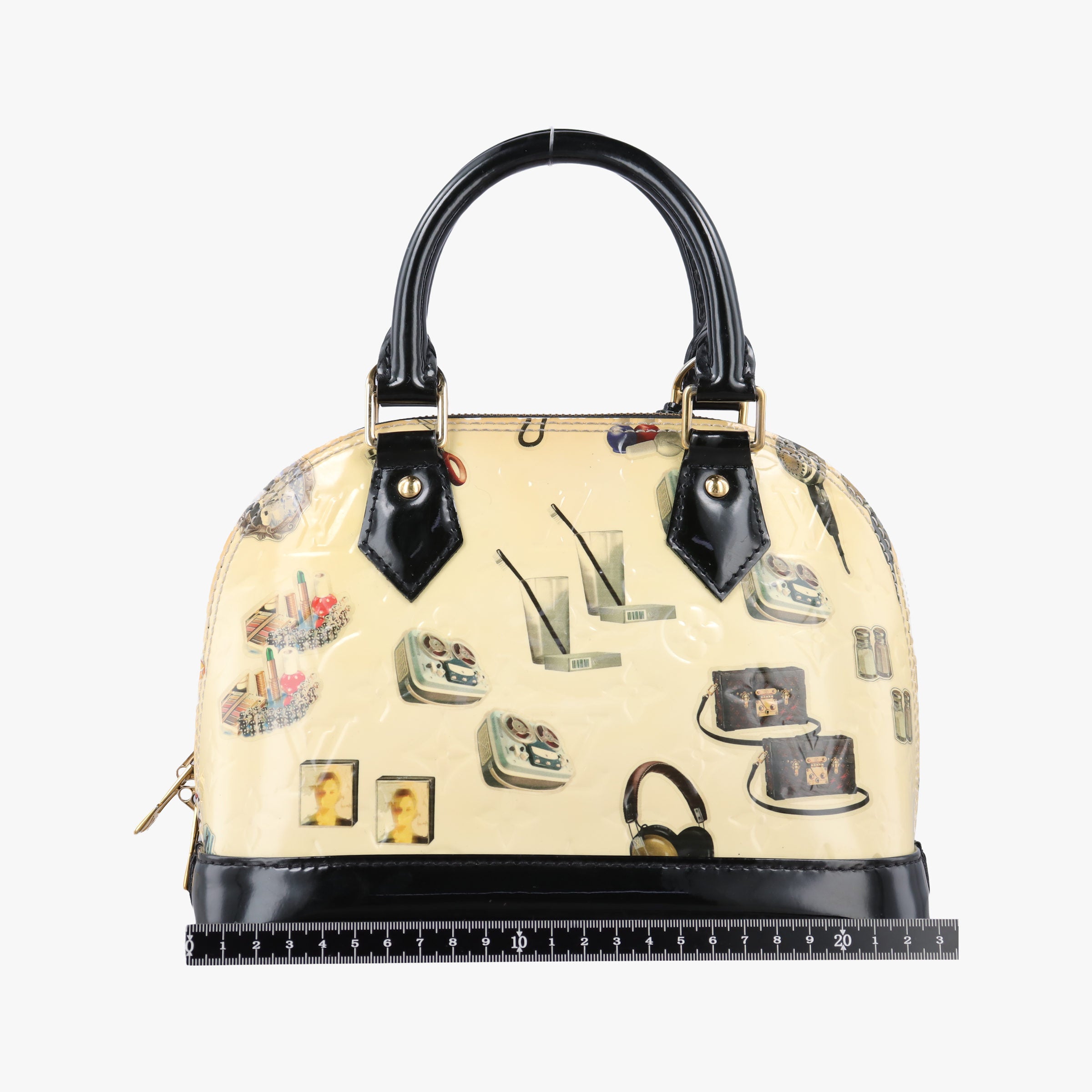 Pre-owned Louis Vuitton Nicolas Squiere Sticker Alma BB Ivory×black×multi Vernis M50419 shoulderbag | stylenewstar