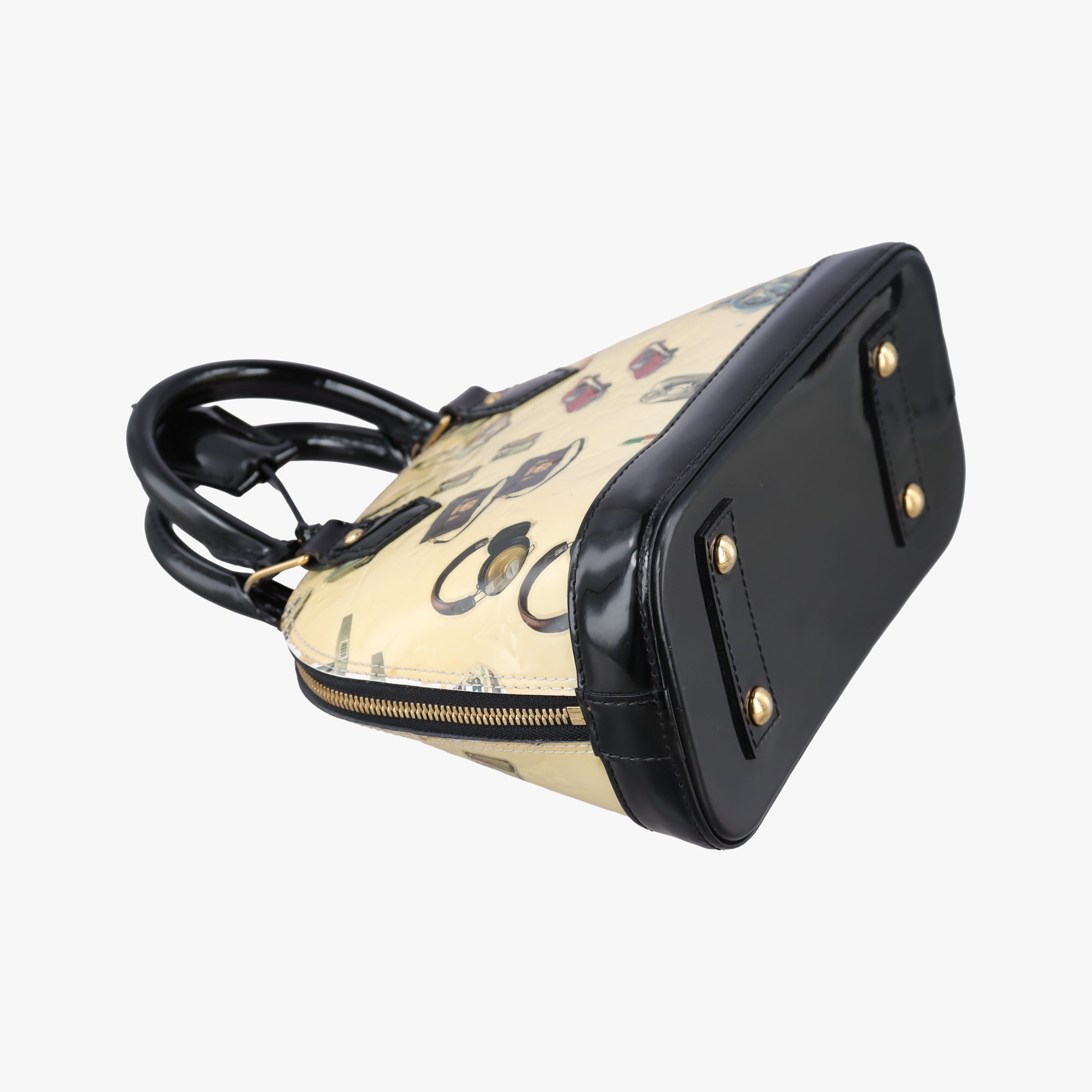 Pre-owned Louis Vuitton Nicolas Squiere Sticker Alma BB Ivory×black×multi Vernis M50419 shoulderbag | stylenewstar