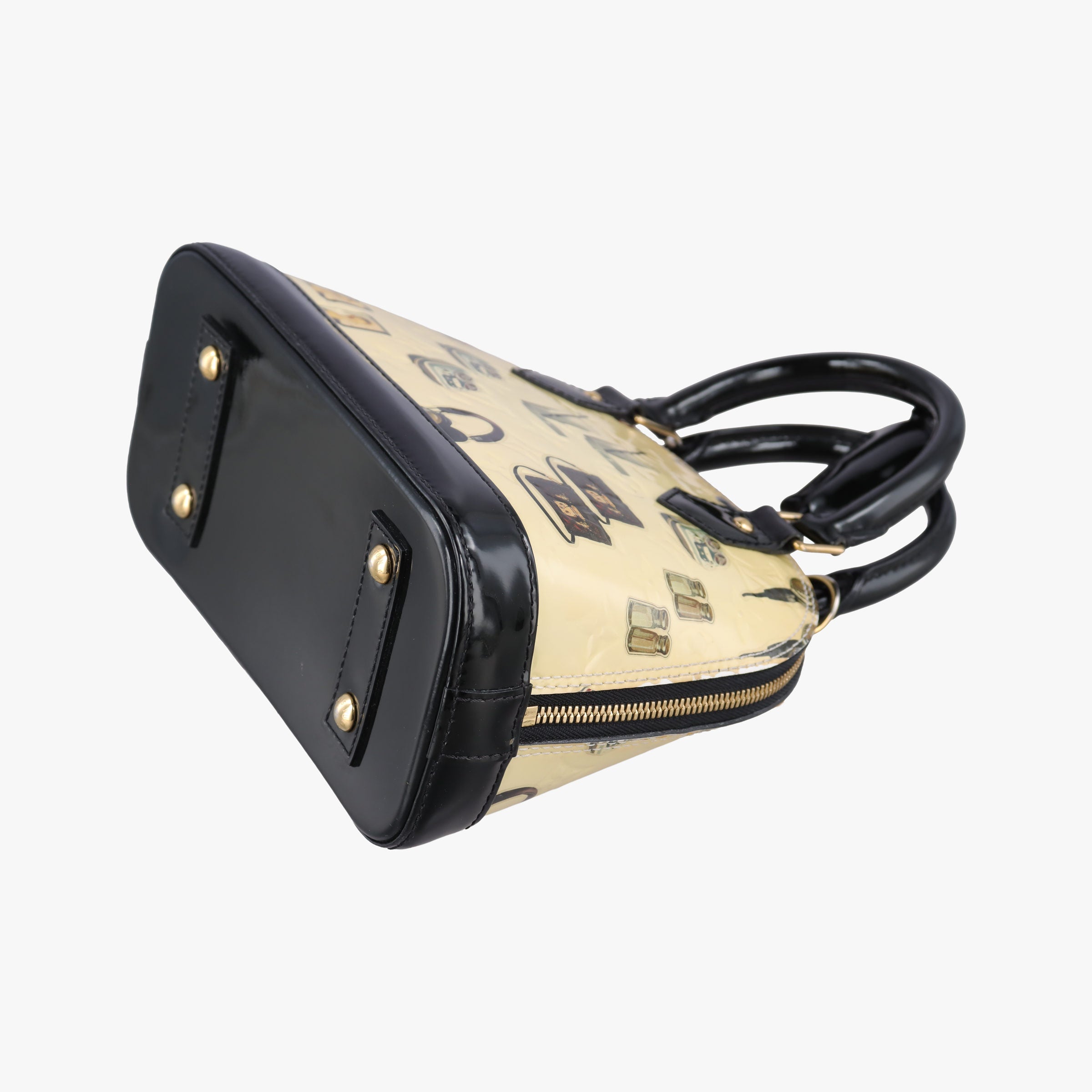 Pre-owned Louis Vuitton Nicolas Squiere Sticker Alma BB Ivory×black×multi Vernis M50419 shoulderbag | stylenewstar
