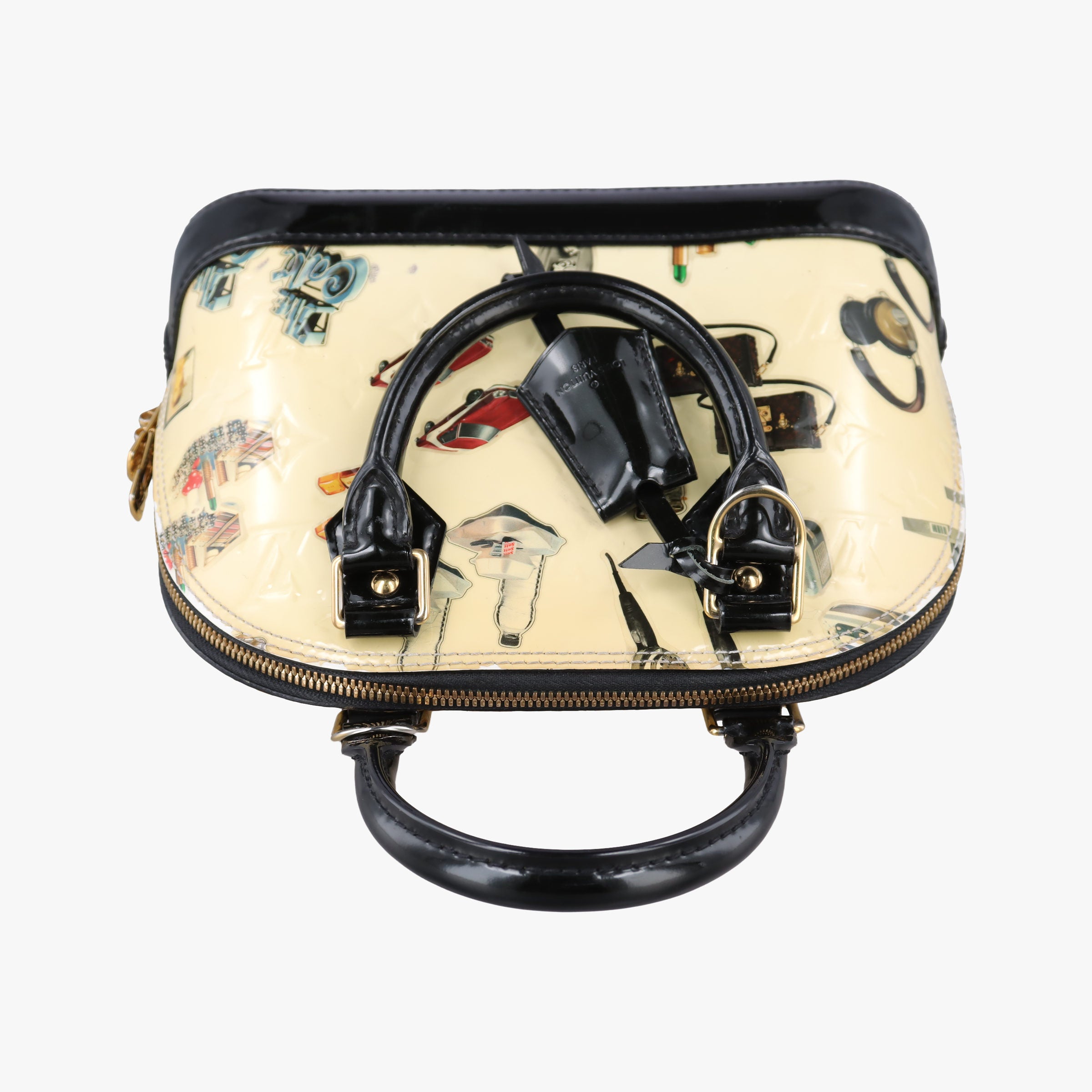Pre-owned Louis Vuitton Nicolas Squiere Sticker Alma BB Ivory×black×multi Vernis M50419 shoulderbag | stylenewstar