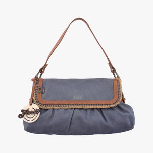 Pre-owned Fendi Chef Blue Denim ×Brown Trim Denim CanvasxCalfskin  shoulderbag | stylenewstar