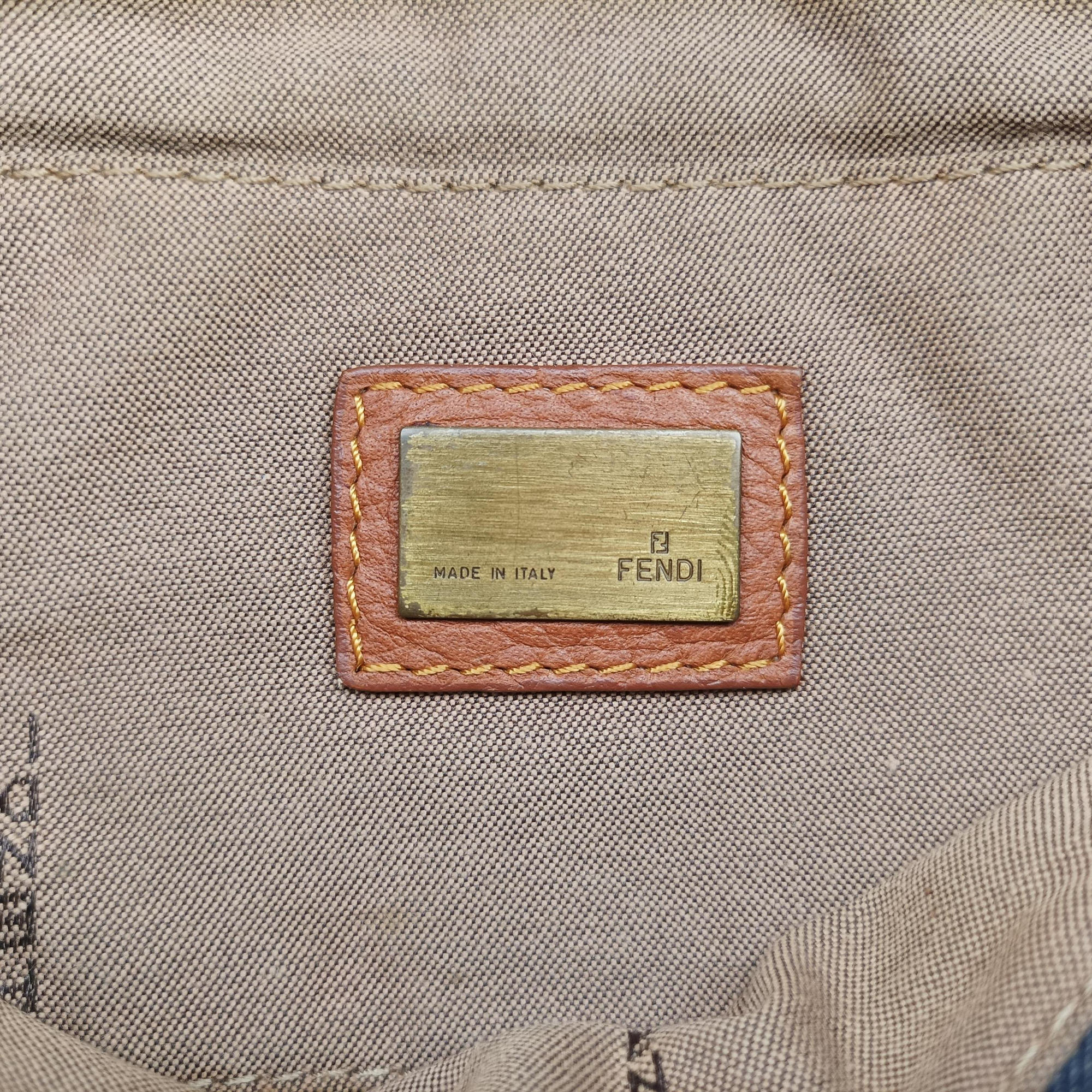 Pre-owned Fendi Chef Blue Denim ×Brown Trim Denim CanvasxCalfskin  shoulderbag | stylenewstar