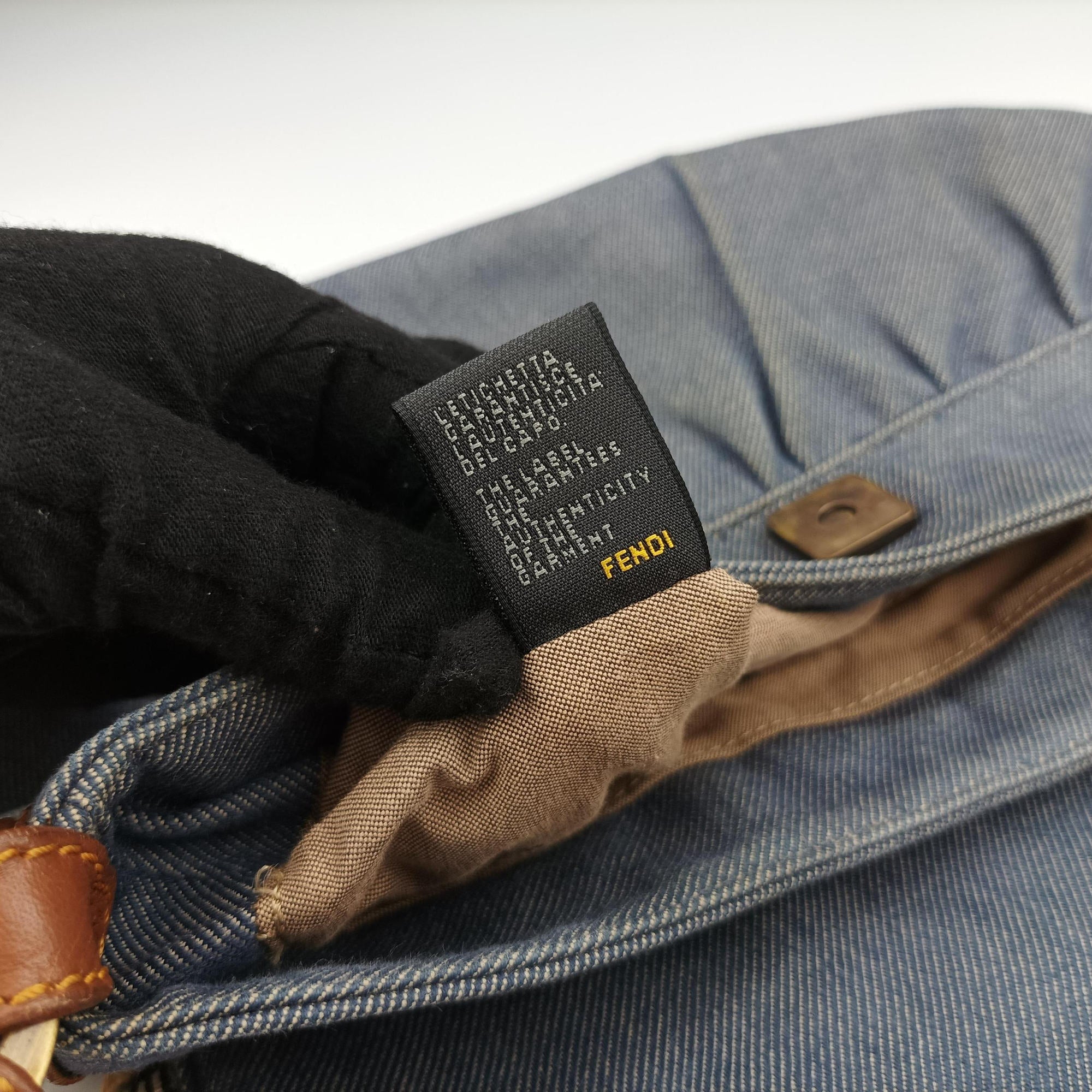 Pre-owned Fendi Chef Blue Denim ×Brown Trim Denim CanvasxCalfskin  shoulderbag | stylenewstar