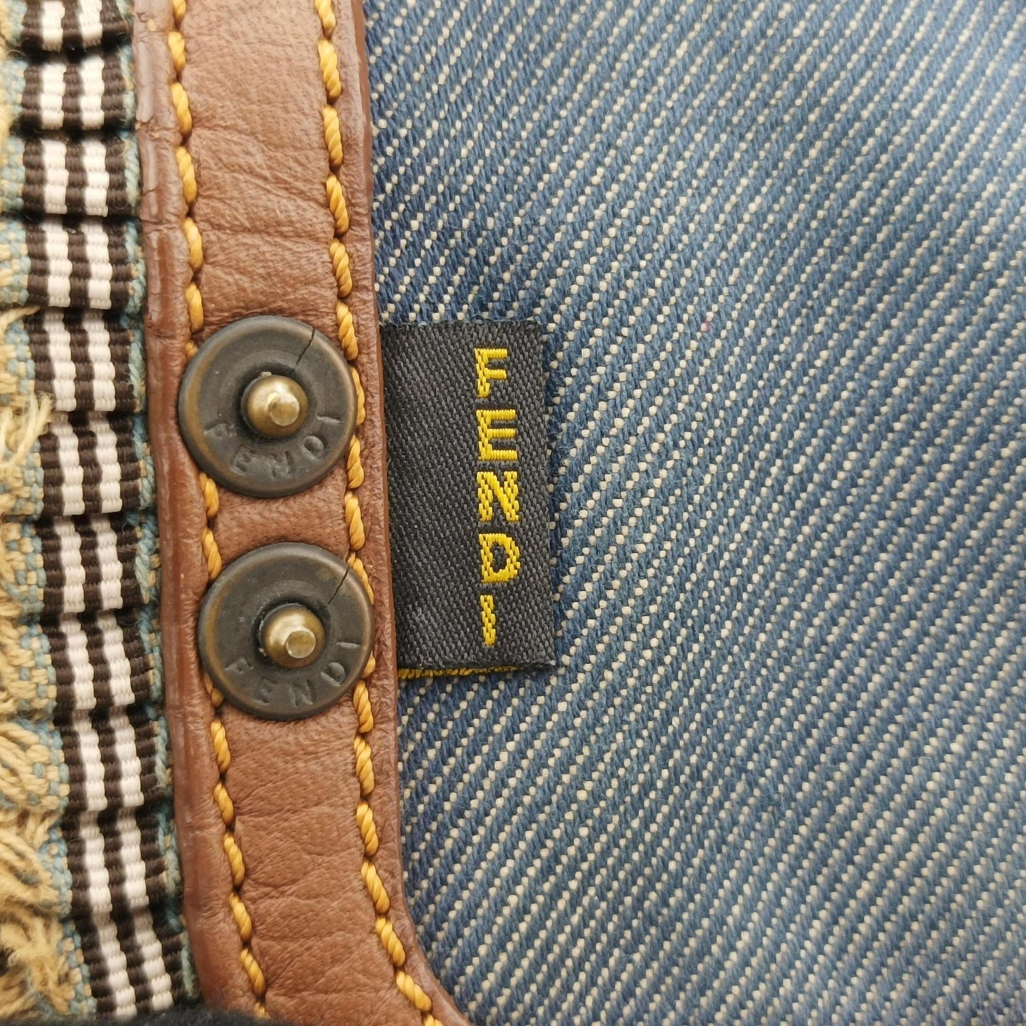 Pre-owned Fendi Chef Blue Denim ×Brown Trim Denim CanvasxCalfskin  shoulderbag | stylenewstar