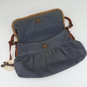 Pre-owned Fendi Chef Blue Denim ×Brown Trim Denim CanvasxCalfskin  shoulderbag | stylenewstar