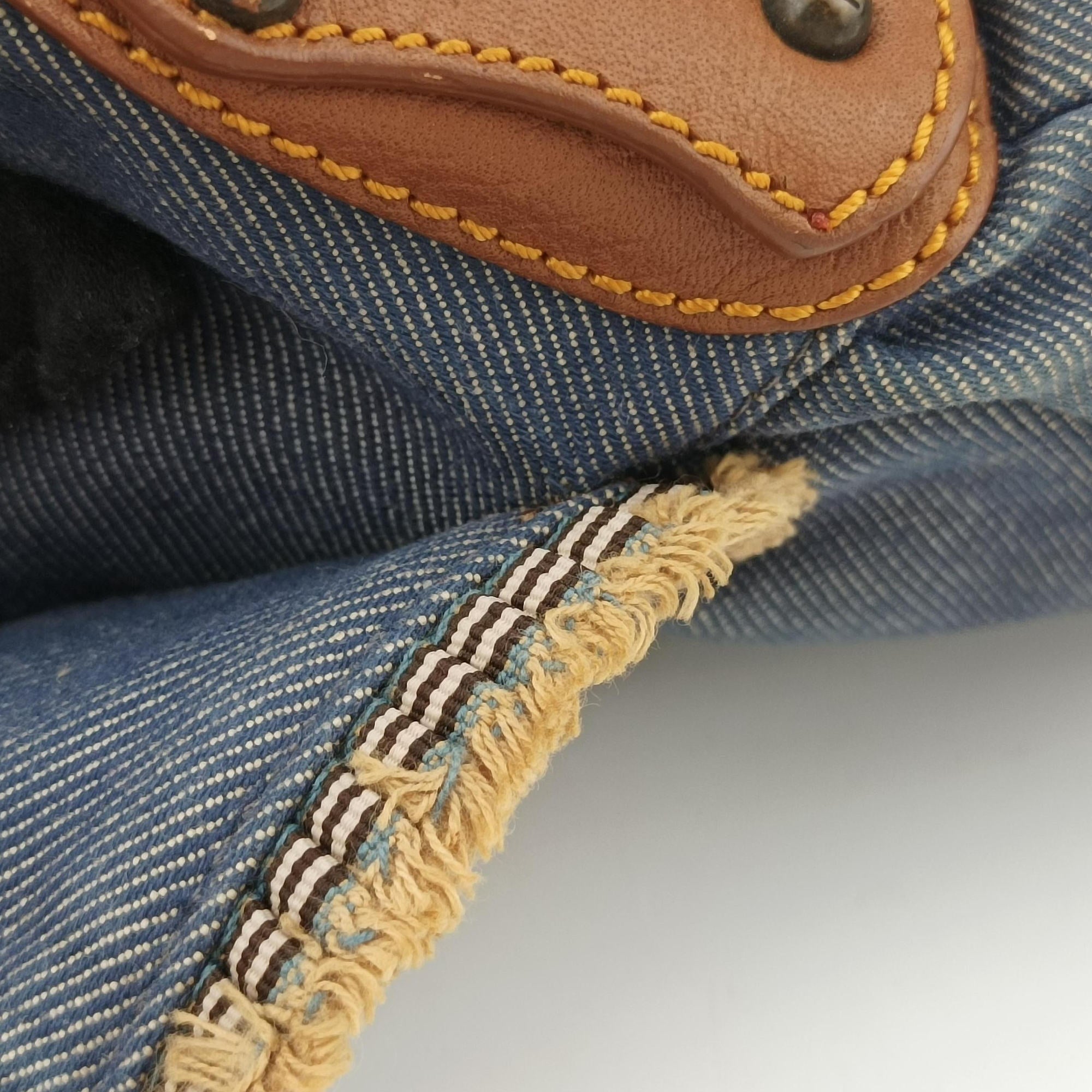 Pre-owned Fendi Chef Blue Denim ×Brown Trim Denim CanvasxCalfskin  shoulderbag | stylenewstar