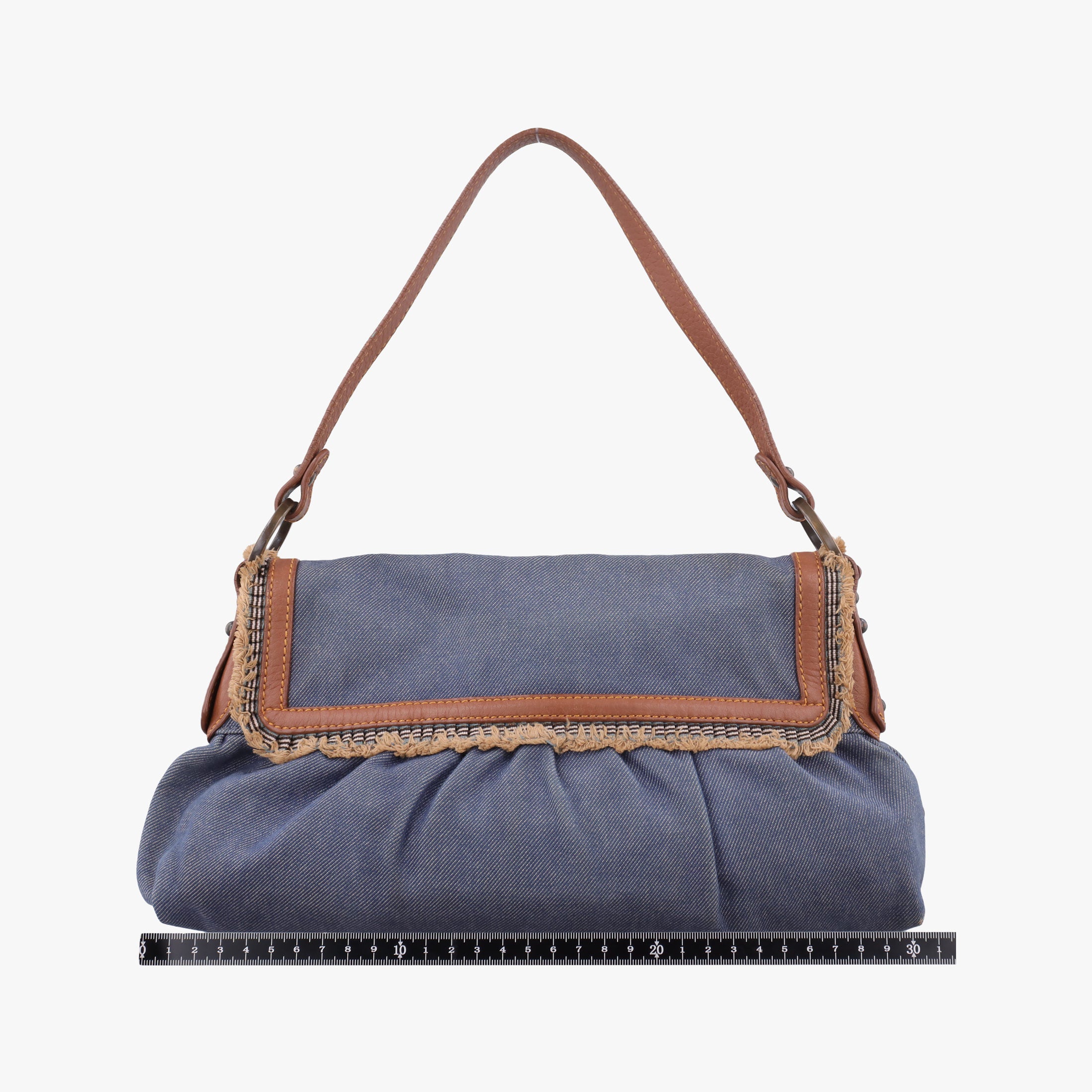 Pre-owned Fendi Chef Blue Denim ×Brown Trim Denim CanvasxCalfskin  shoulderbag | stylenewstar