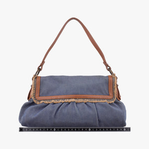 Pre-owned Fendi Chef Blue Denim ×Brown Trim Denim CanvasxCalfskin  shoulderbag | stylenewstar