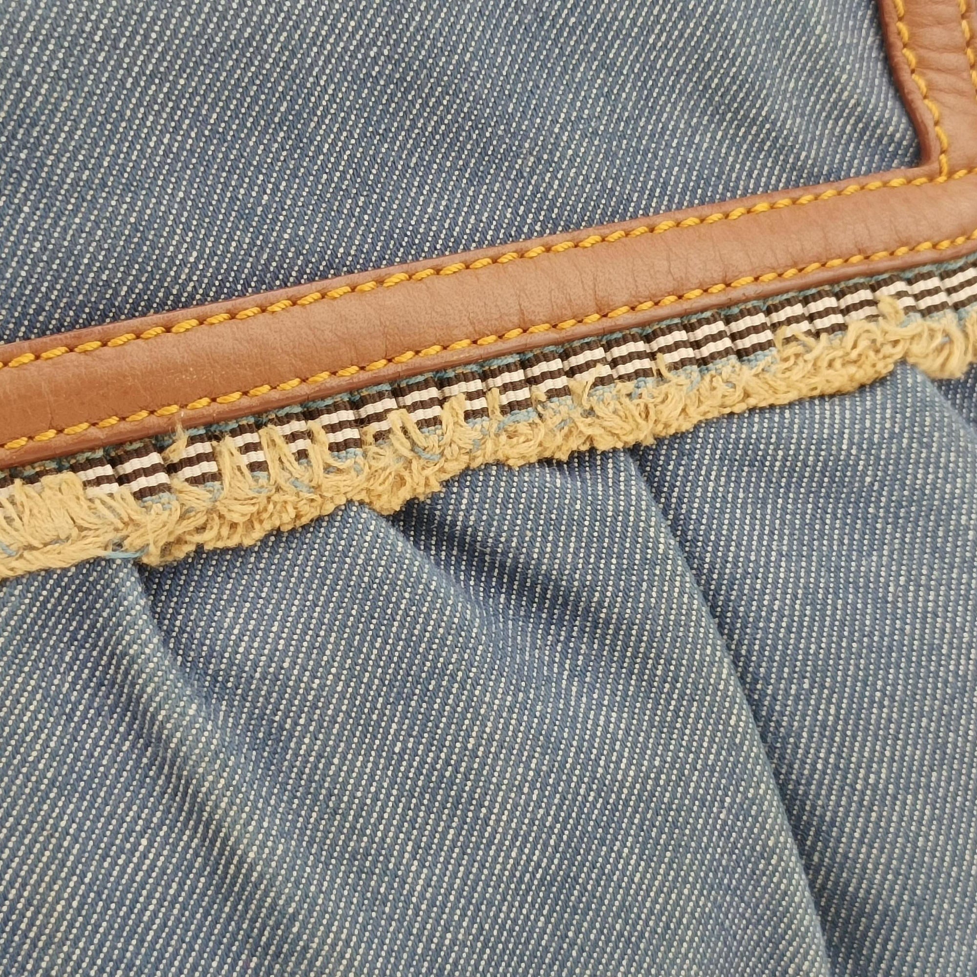 Pre-owned Fendi Chef Blue Denim ×Brown Trim Denim CanvasxCalfskin  shoulderbag | stylenewstar