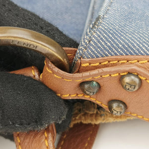Pre-owned Fendi Chef Blue Denim ×Brown Trim Denim CanvasxCalfskin  shoulderbag | stylenewstar